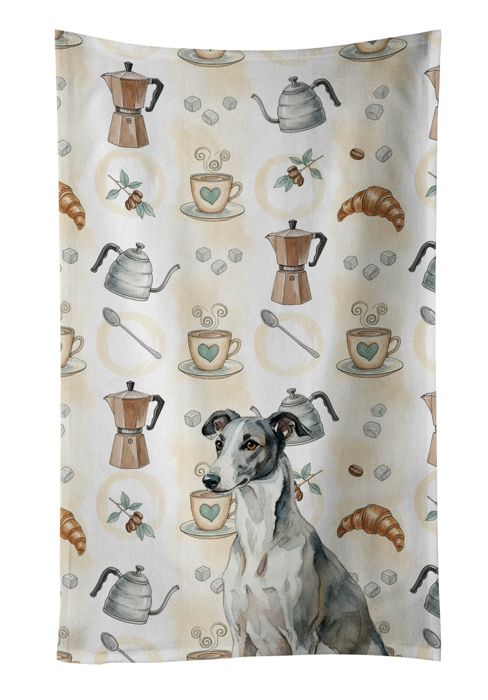 Caroline's Treasures Black and White Greyhound Coffee Bar Kitchen Towel