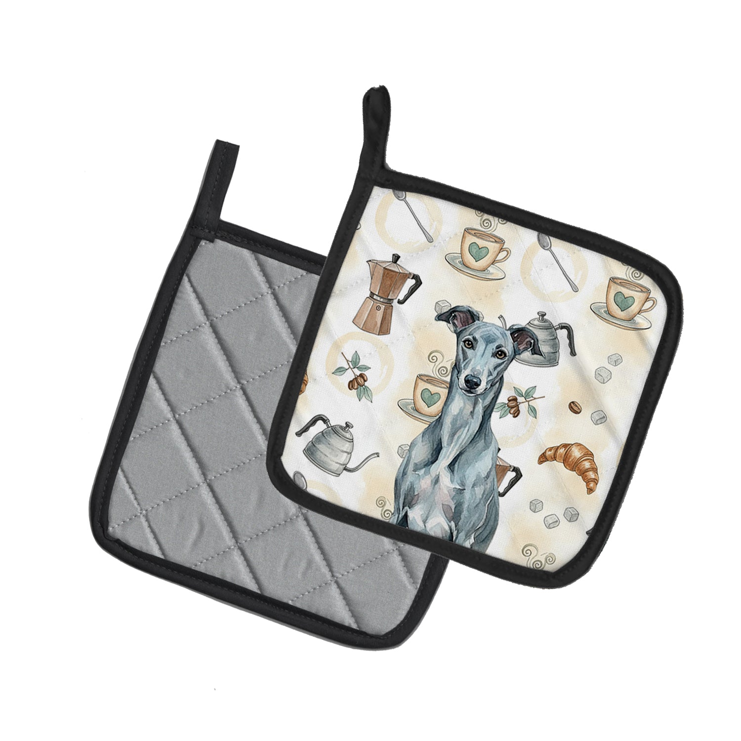 Caroline's Treasures Blue Brindle Greyhound Coffee Bar Pair of Pot Holders