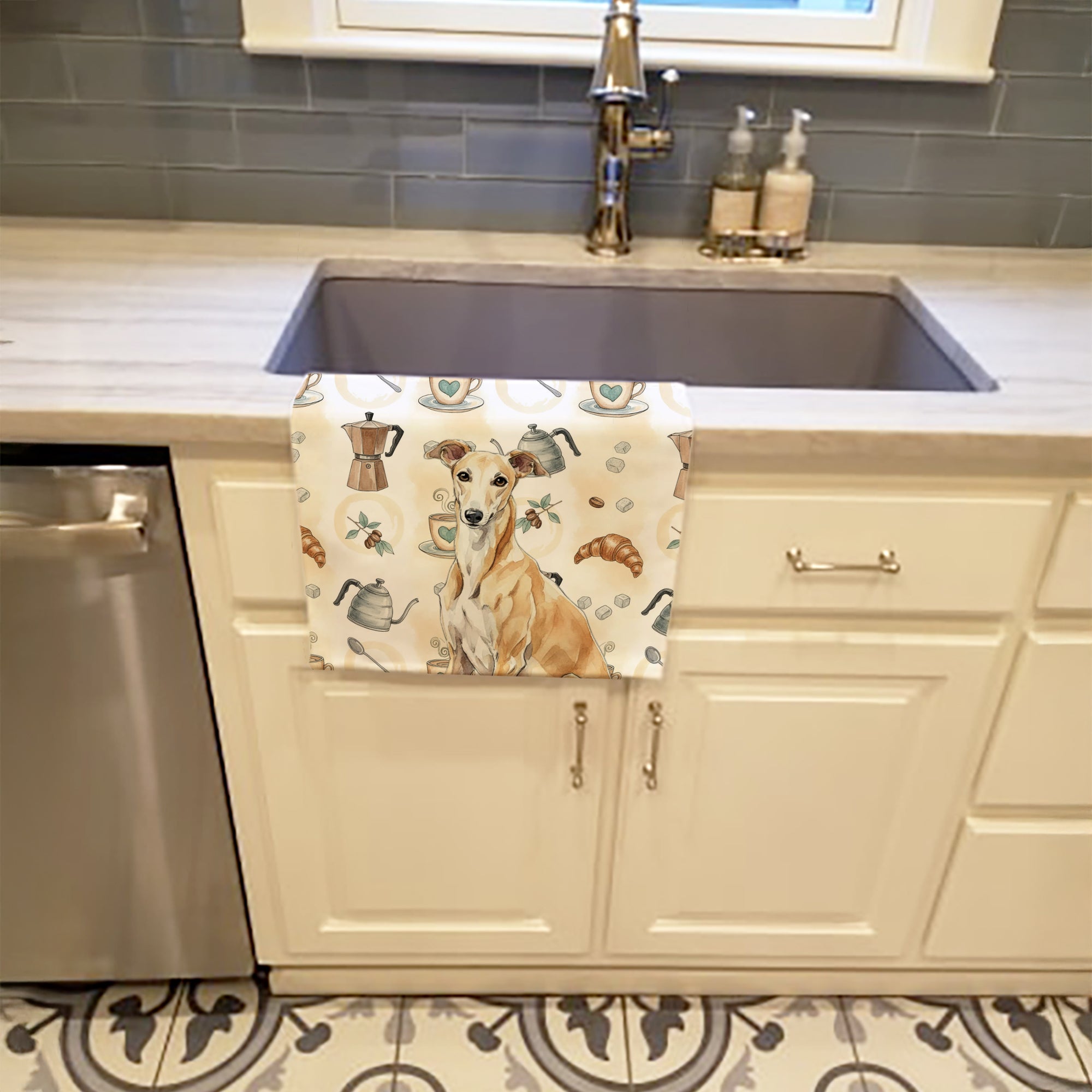 Caroline's Treasures Fawn Greyhound Coffee Bar Kitchen Towel