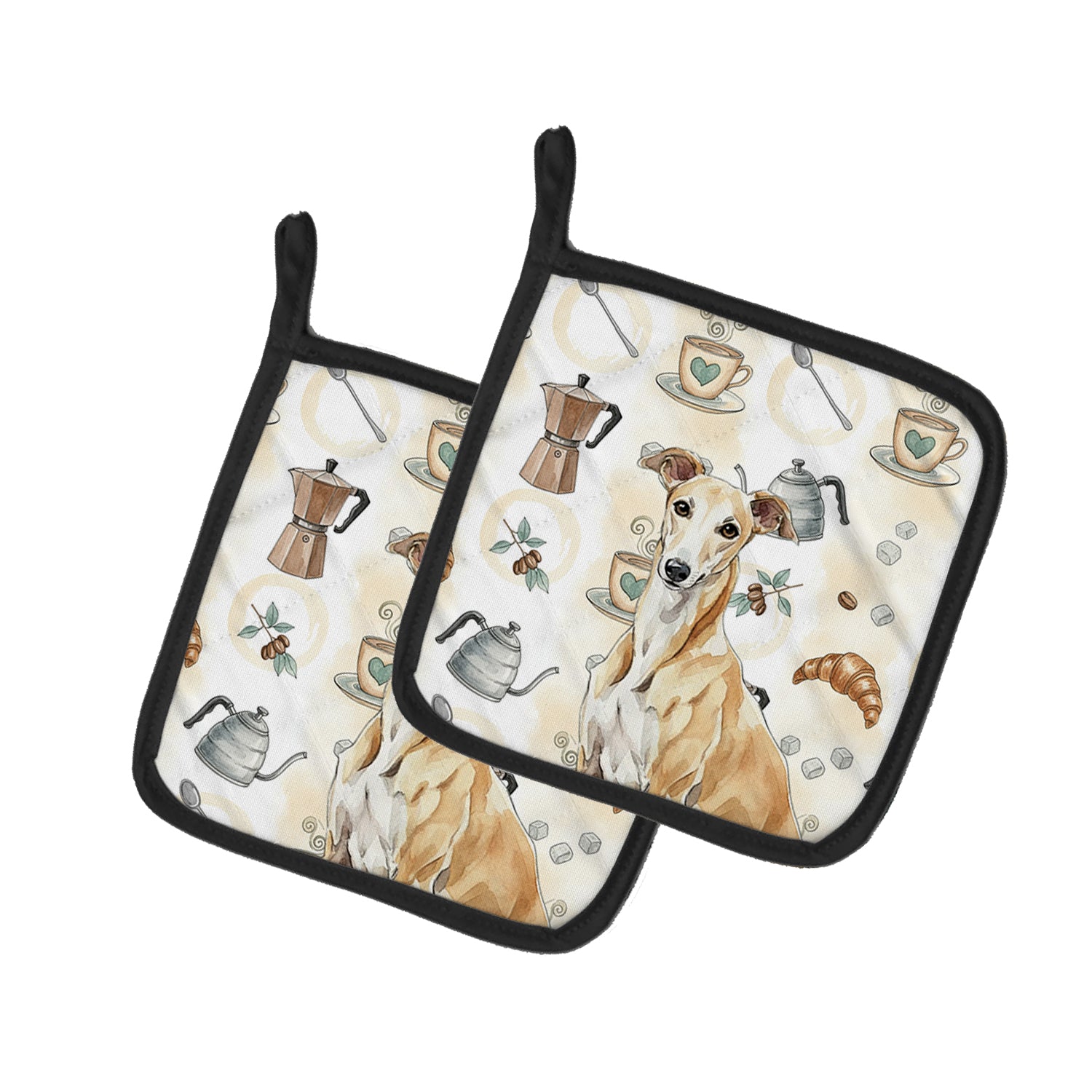 Caroline's Treasures Fawn Greyhound Coffee Bar Pair of Pot Holders