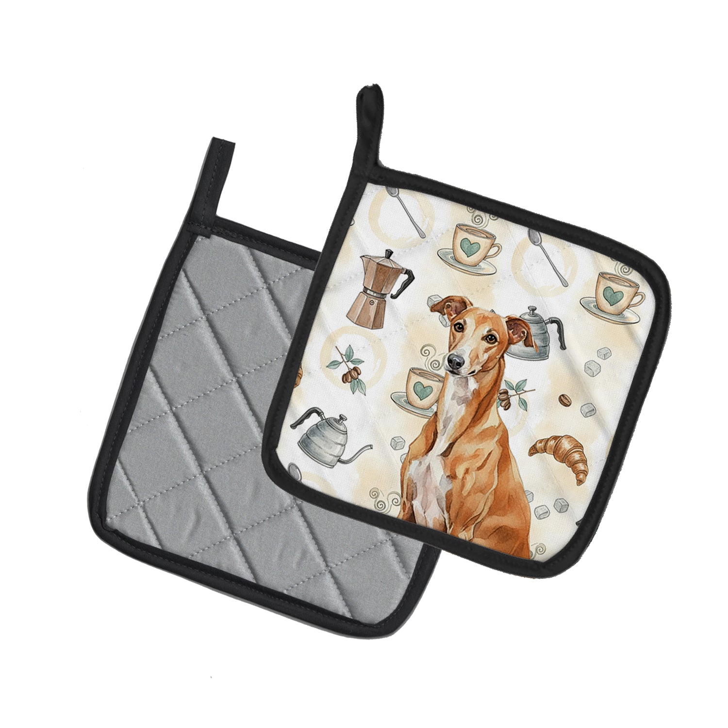 Caroline's Treasures Red Greyhound Coffee Bar Pair of Pot Holders