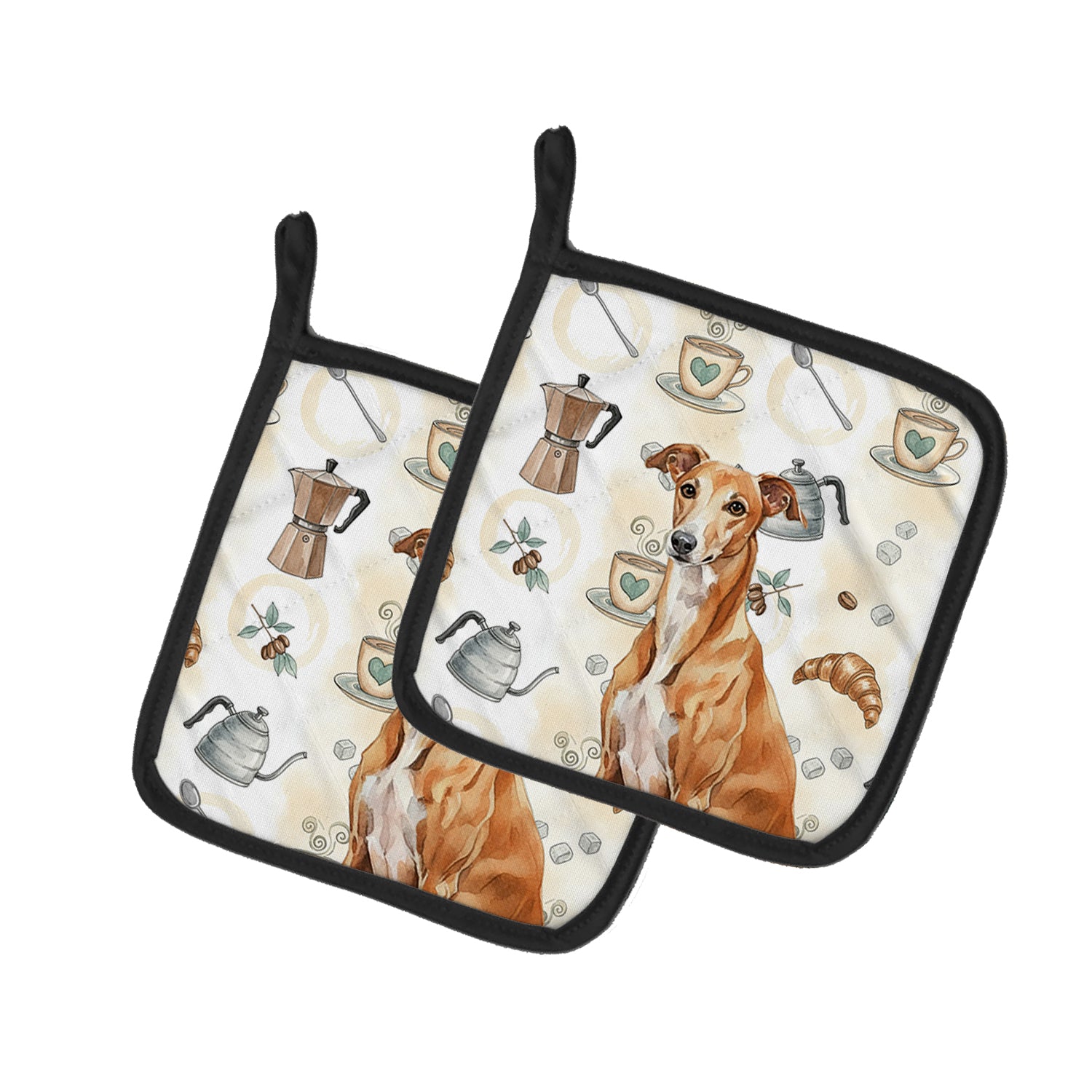 Caroline's Treasures Red Greyhound Coffee Bar Pair of Pot Holders