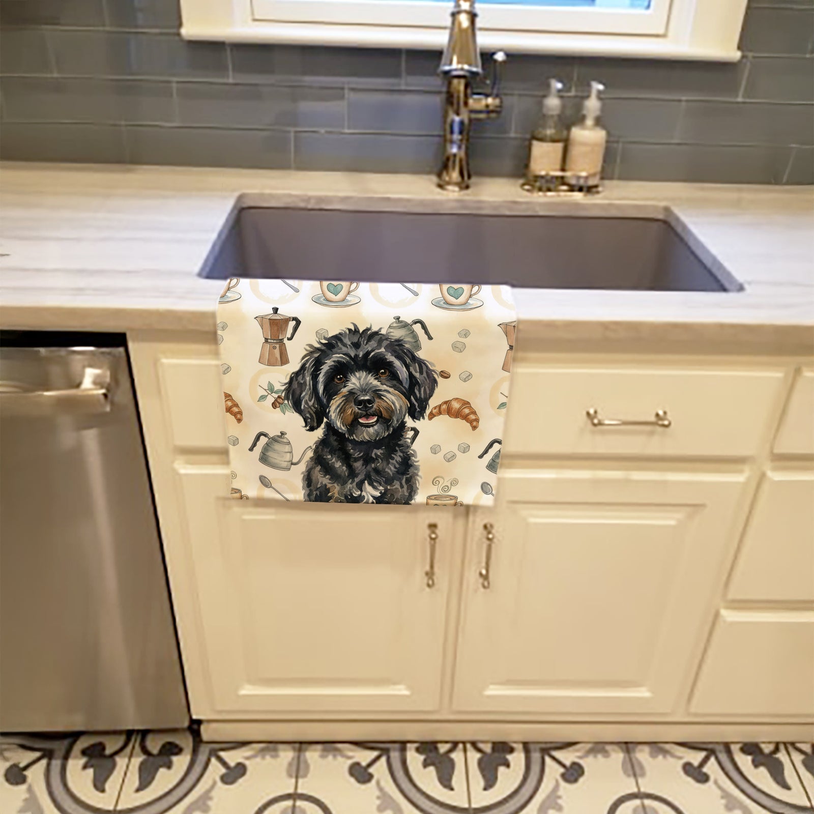 Caroline's Treasures Black Havanese Coffee Bar Kitchen Towel