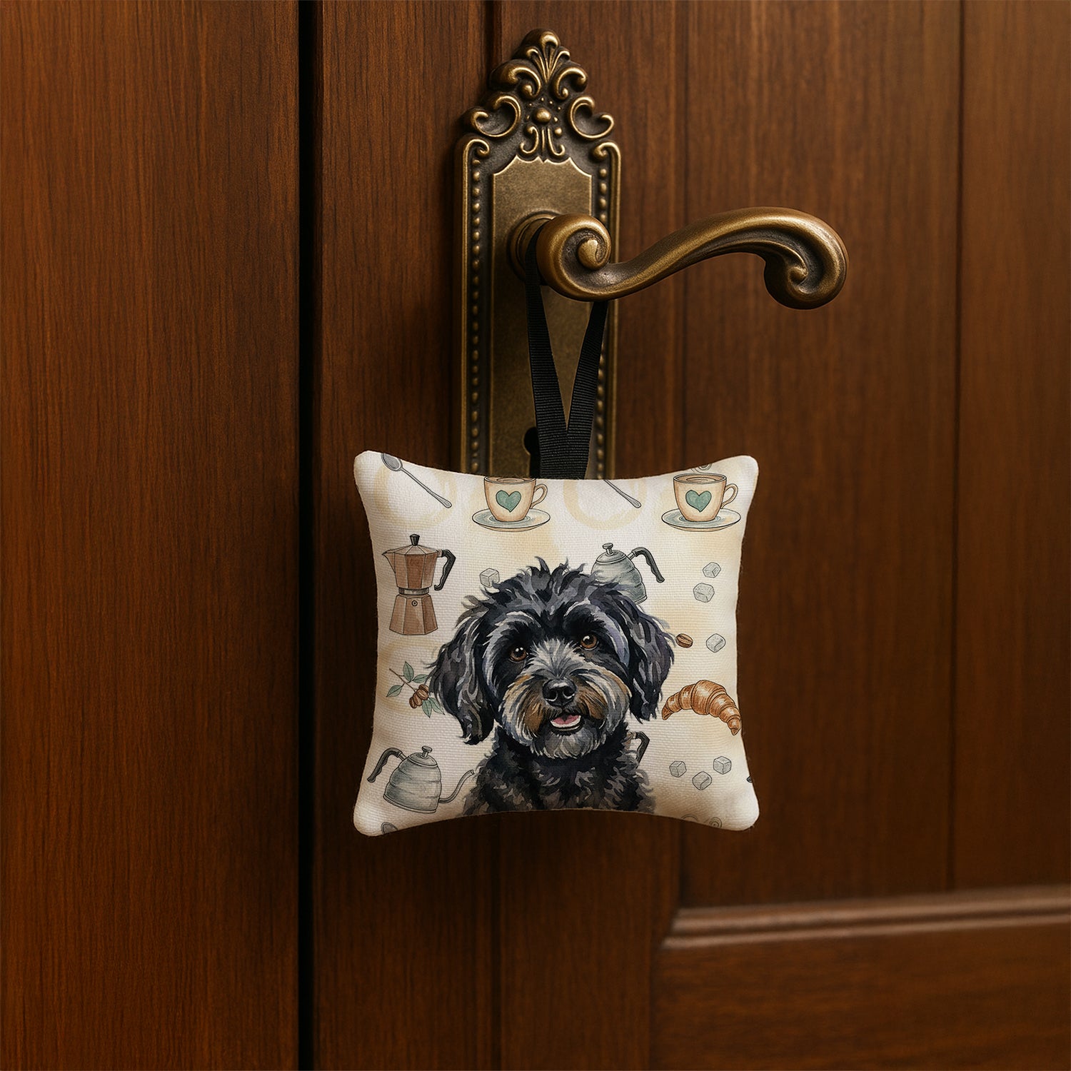 Caroline's Treasures Black Havanese Coffee Bar Hanging Square Fabric Ornament 3.5 × 3.5