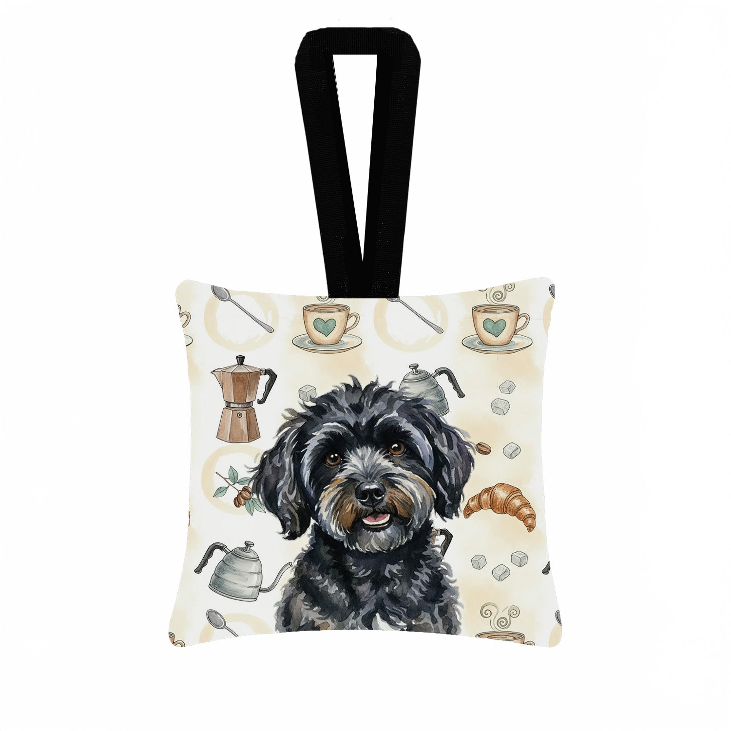 Caroline's Treasures Black Havanese Coffee Bar Hanging Square Fabric Ornament 3.5 × 3.5