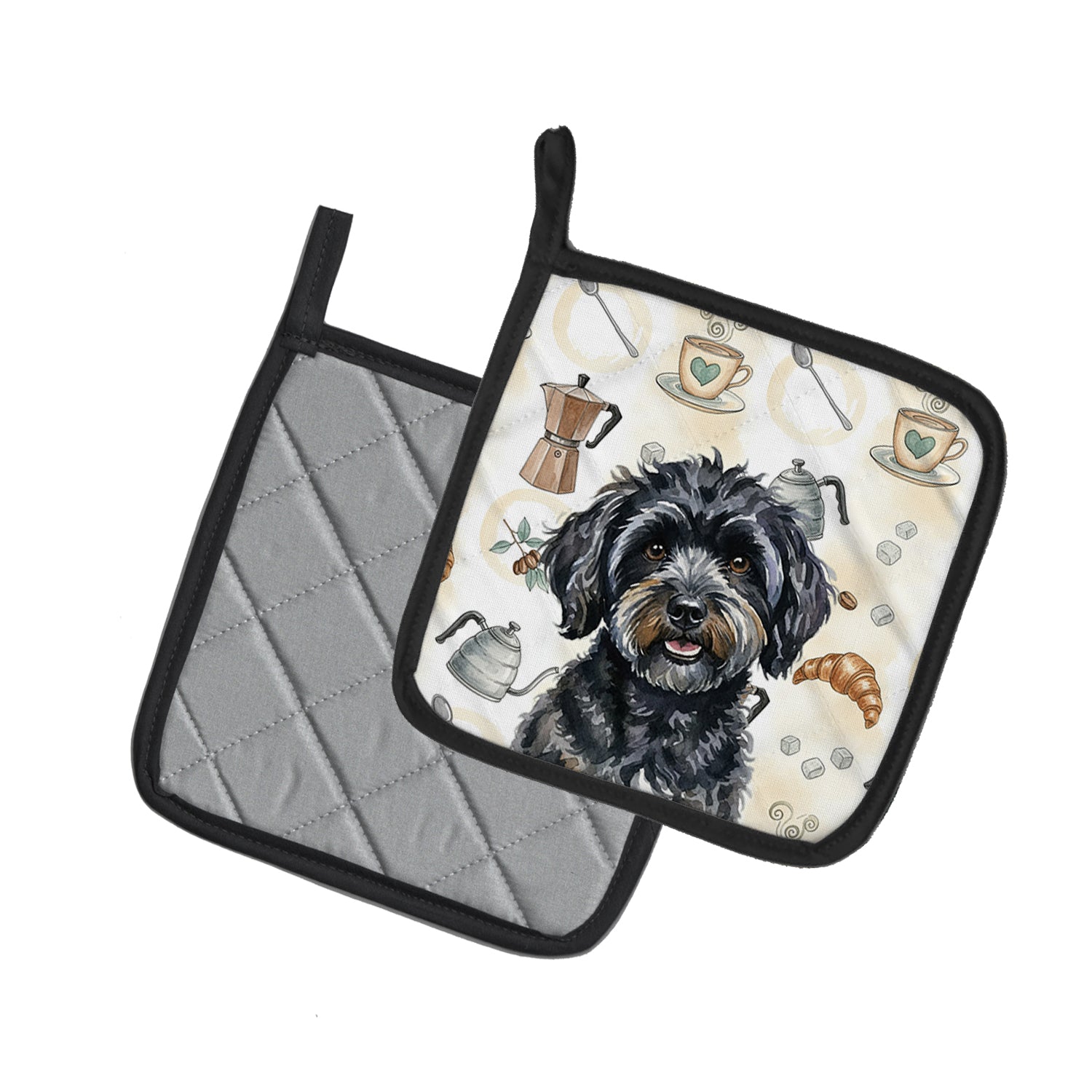 Caroline's Treasures Black Havanese Coffee Bar Pair of Pot Holders