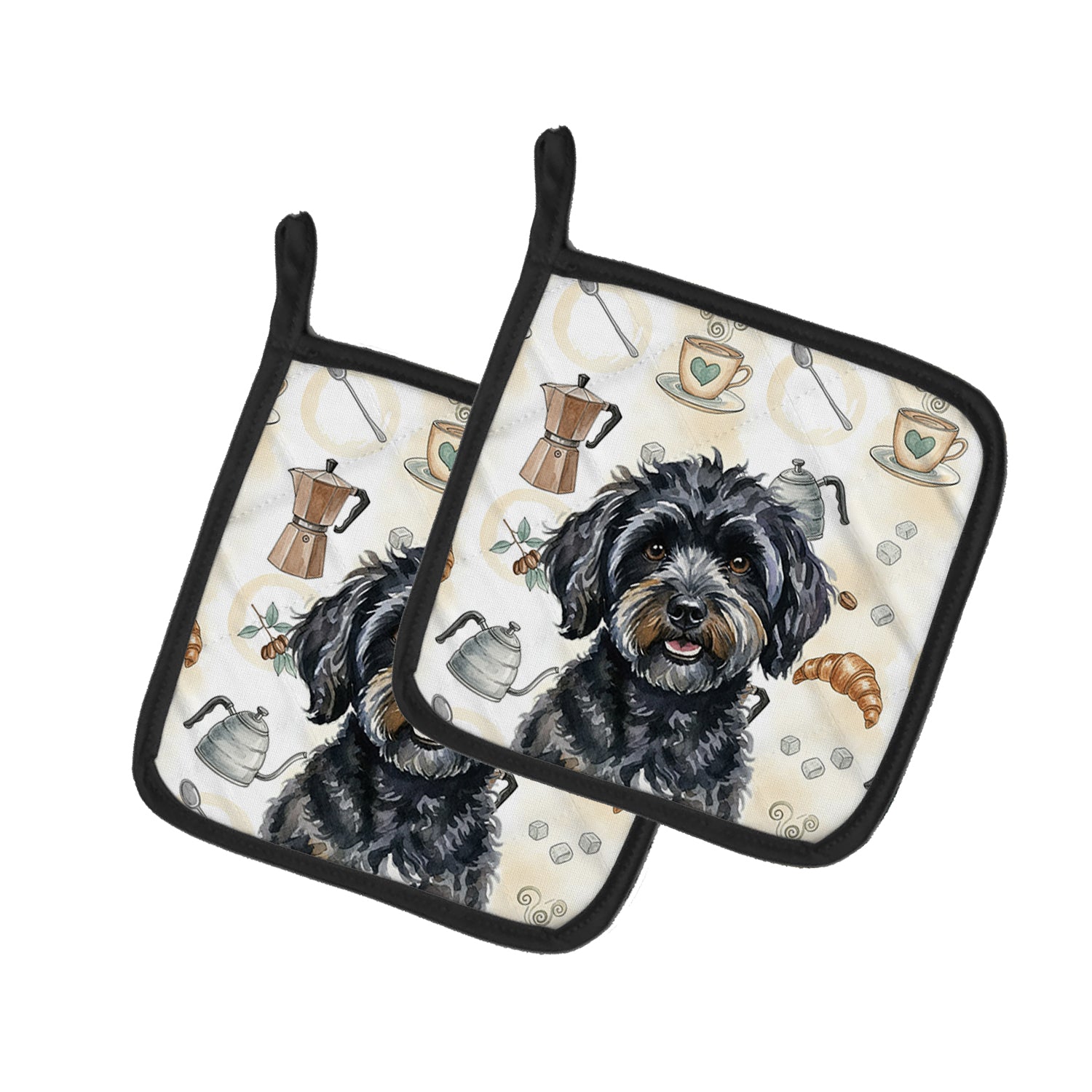 Caroline's Treasures Black Havanese Coffee Bar Pair of Pot Holders
