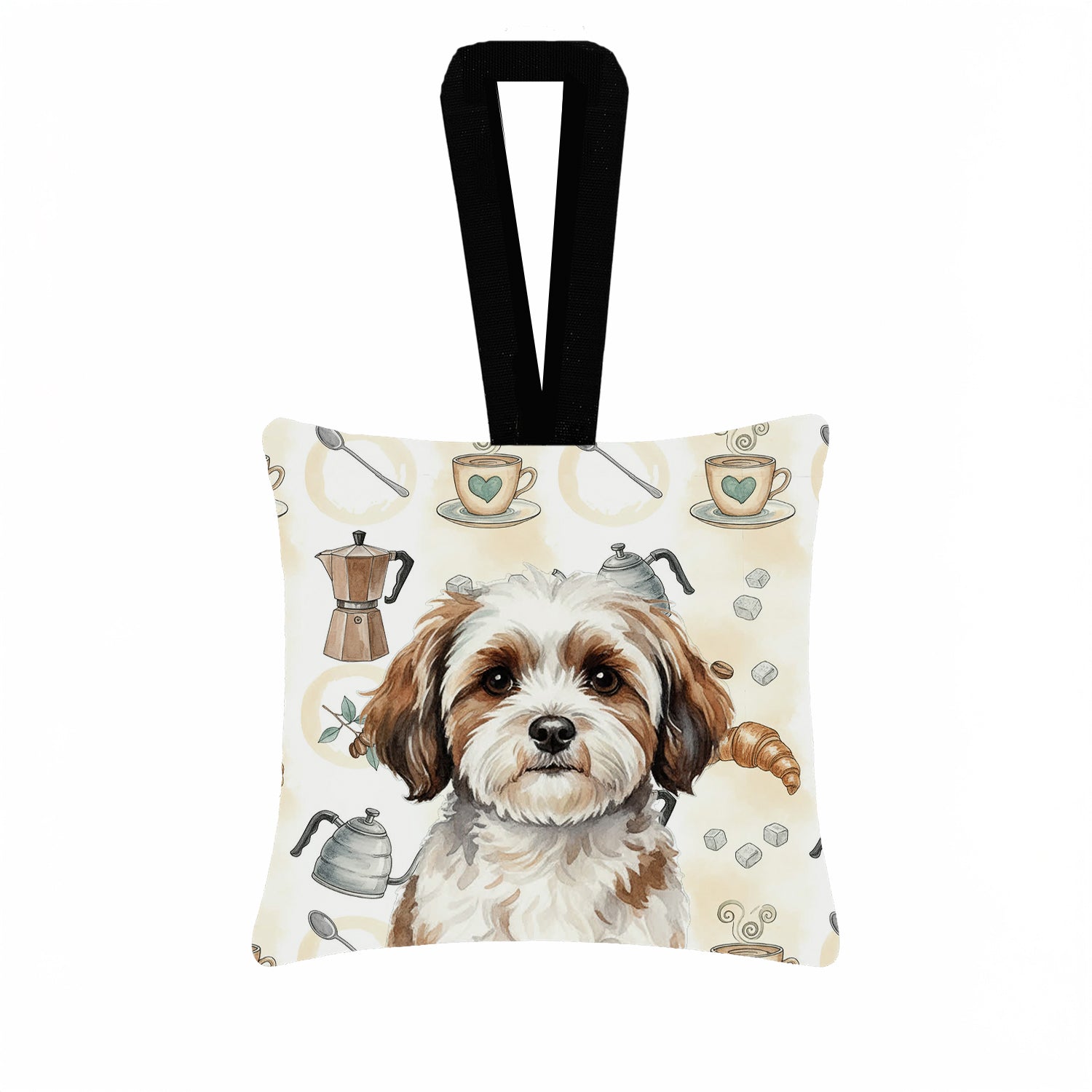 Caroline's Treasures Parti-color Havanese Coffee Bar Hanging Square Fabric Ornament 3.5 × 3.5
