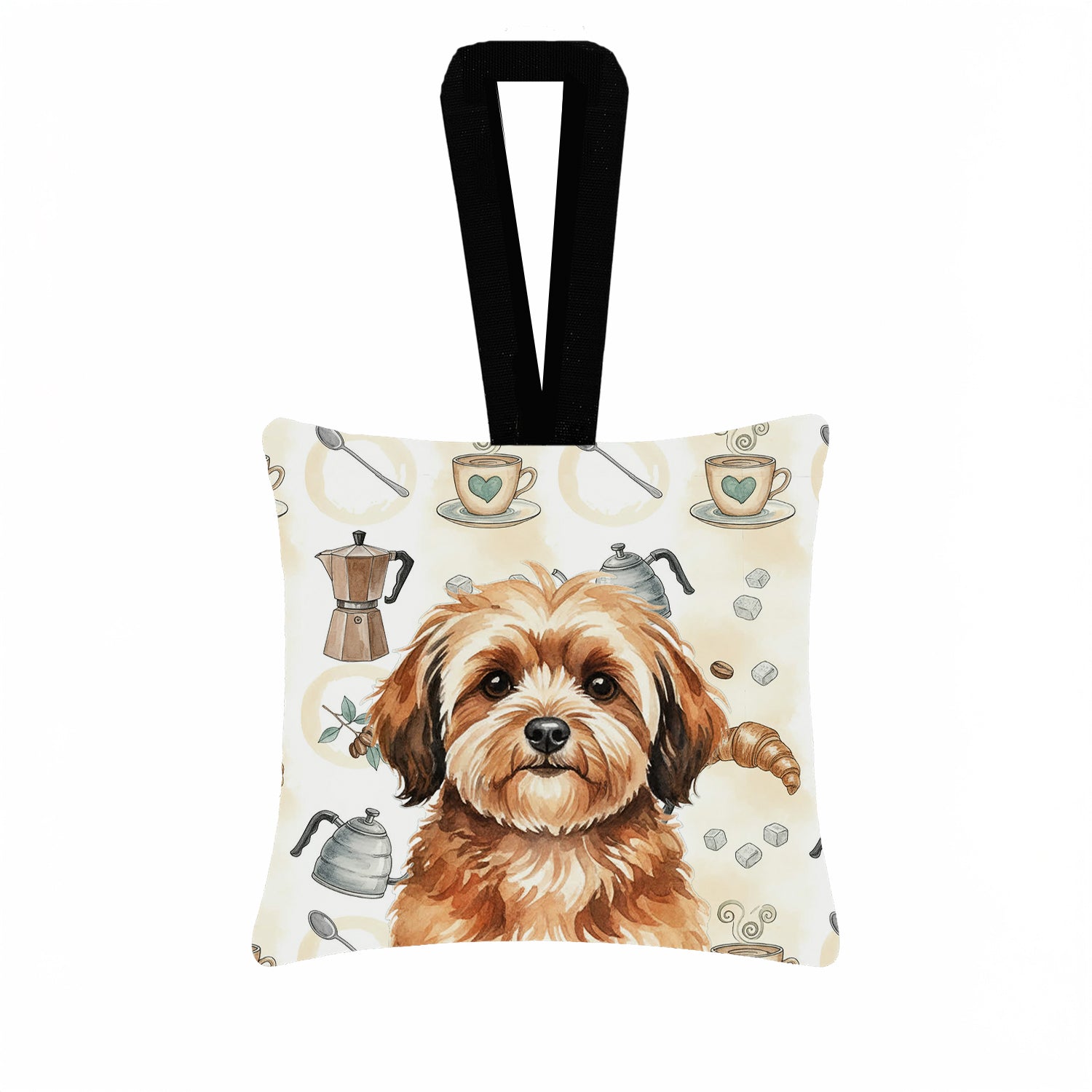 Caroline's Treasures Sable Havanese Coffee Bar Hanging Square Fabric Ornament 3.5 × 3.5