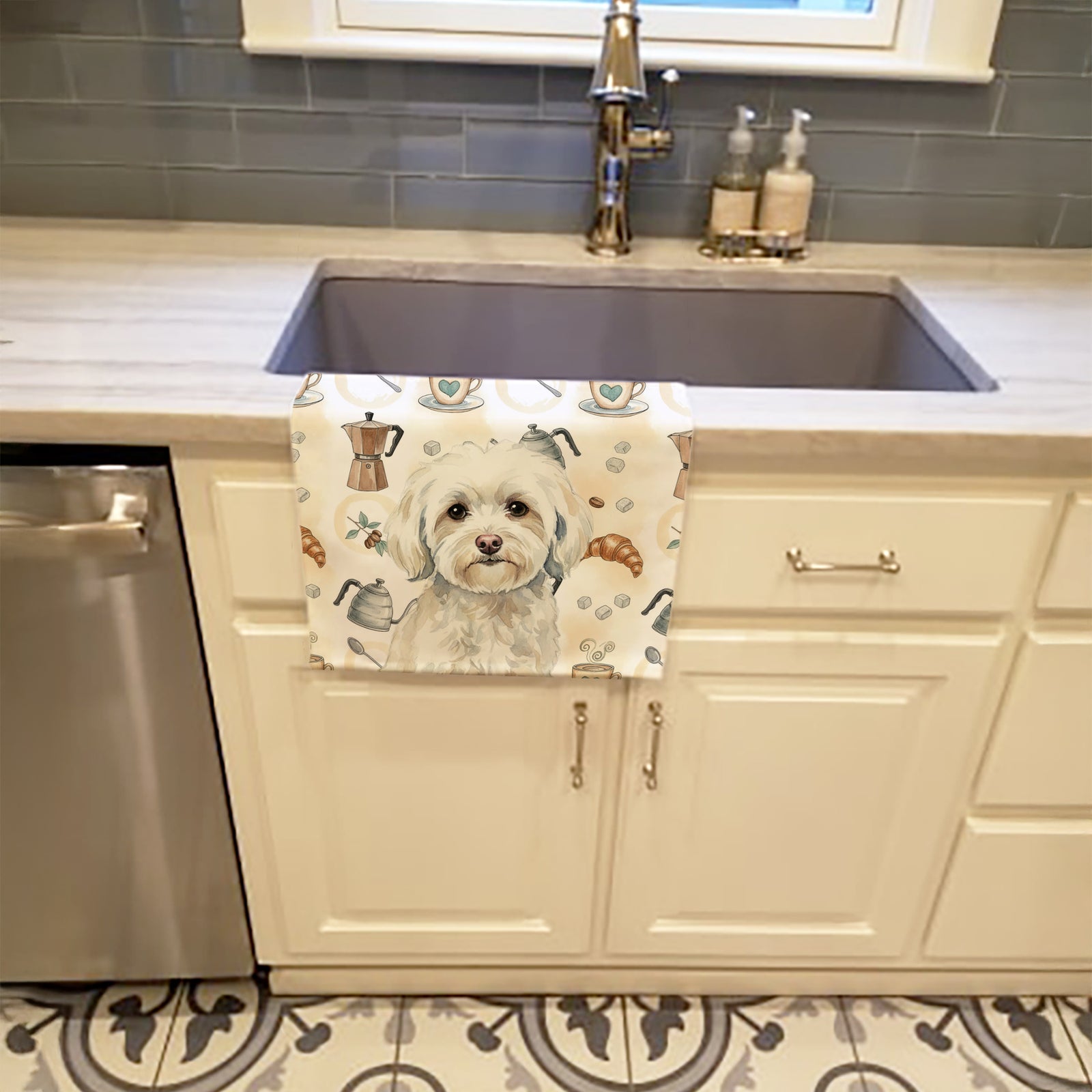 Caroline's Treasures White Havanese Coffee Bar Kitchen Towel