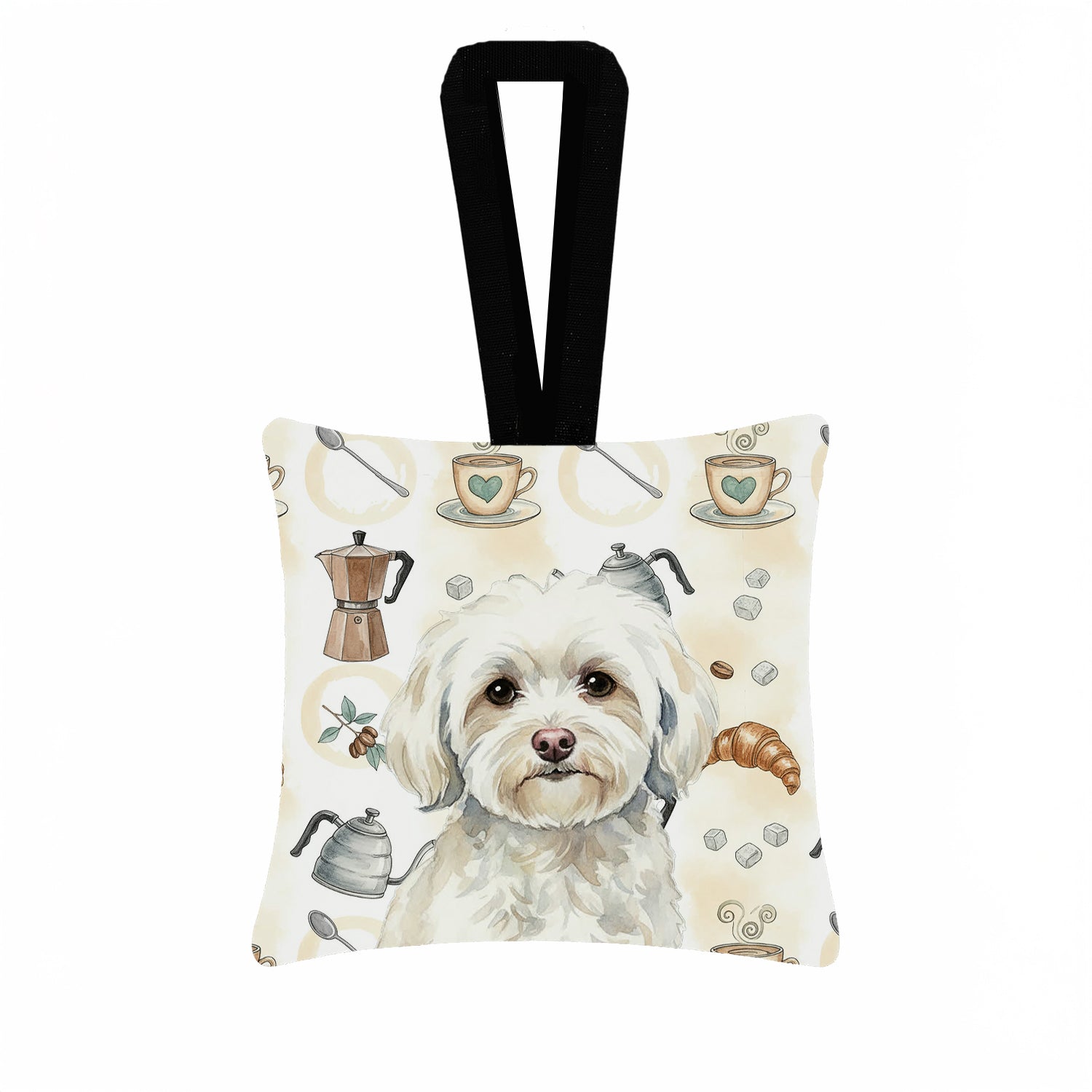 Caroline's Treasures White Havanese Coffee Bar Hanging Square Fabric Ornament 3.5 × 3.5