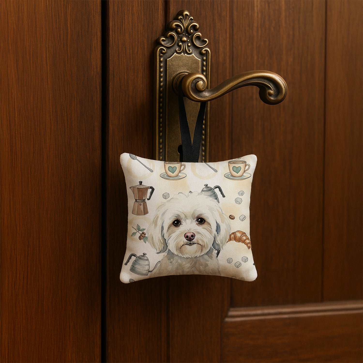 Caroline's Treasures White Havanese Coffee Bar Hanging Square Fabric Ornament 3.5 × 3.5