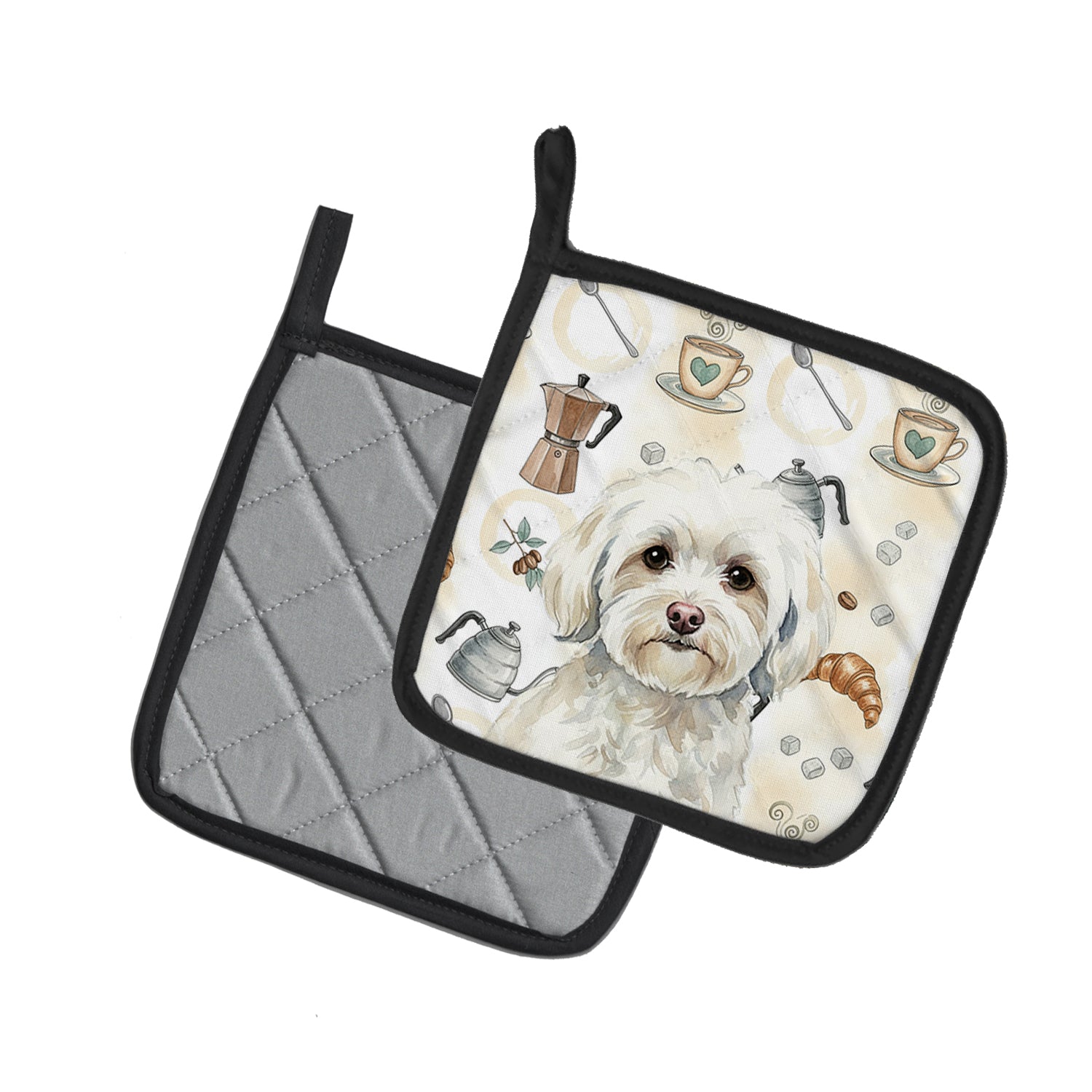Caroline's Treasures White Havanese Coffee Bar Pair of Pot Holders