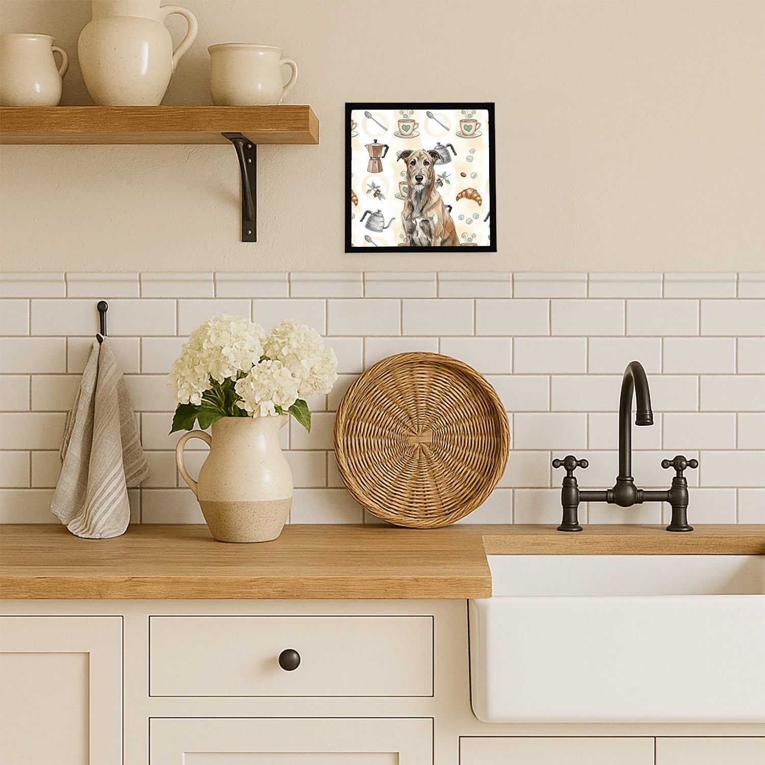 Caroline's Treasures Brindle Irish Wolfhound Coffee Bar Framed Metal Print