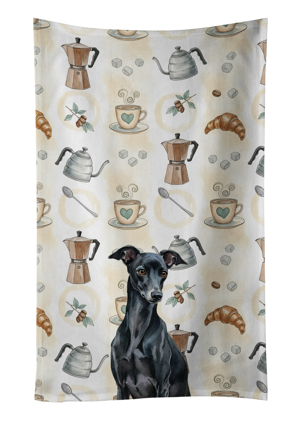 Caroline's Treasures Black Italian Greyhound Coffee Bar Kitchen Towel