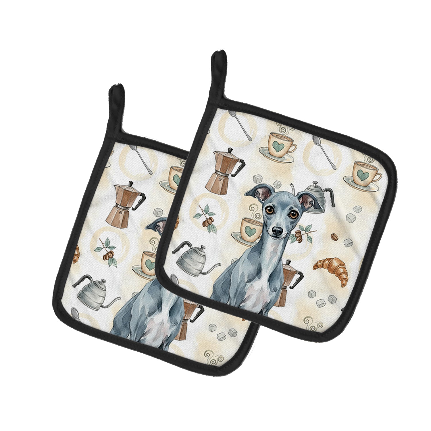 Caroline's Treasures Blue Italian Greyhound Coffee Bar Pair of Pot Holders