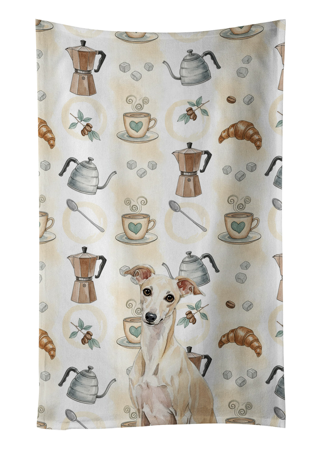 Caroline's Treasures Cream Italian Greyhound Coffee Bar Kitchen Towel