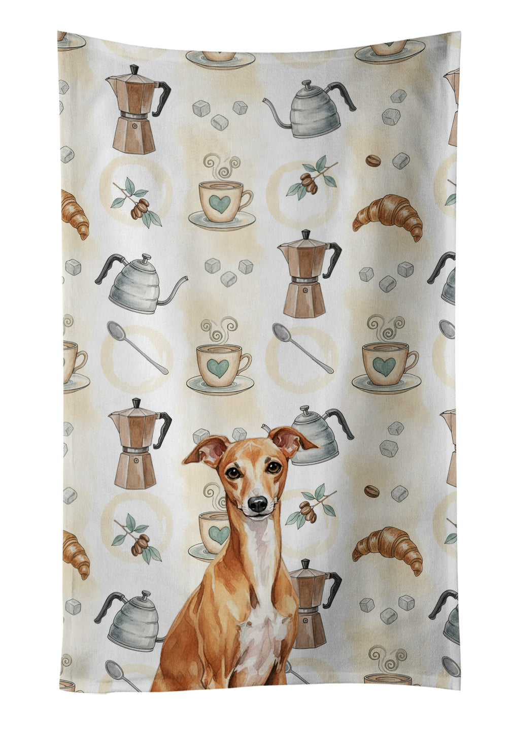 Caroline's Treasures Red Italian Greyhound Coffee Bar Kitchen Towel
