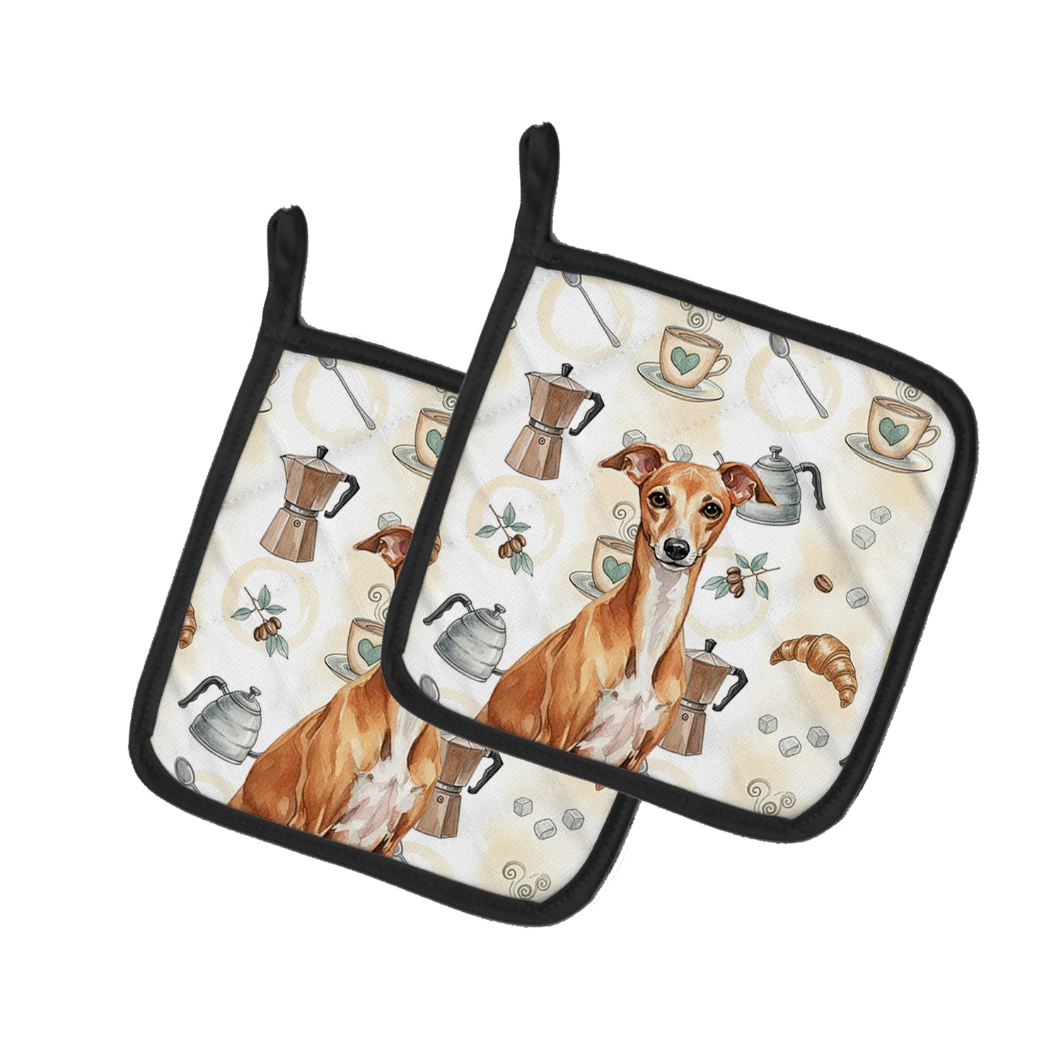 Caroline's Treasures Red Italian Greyhound Coffee Bar Pair of Pot Holders