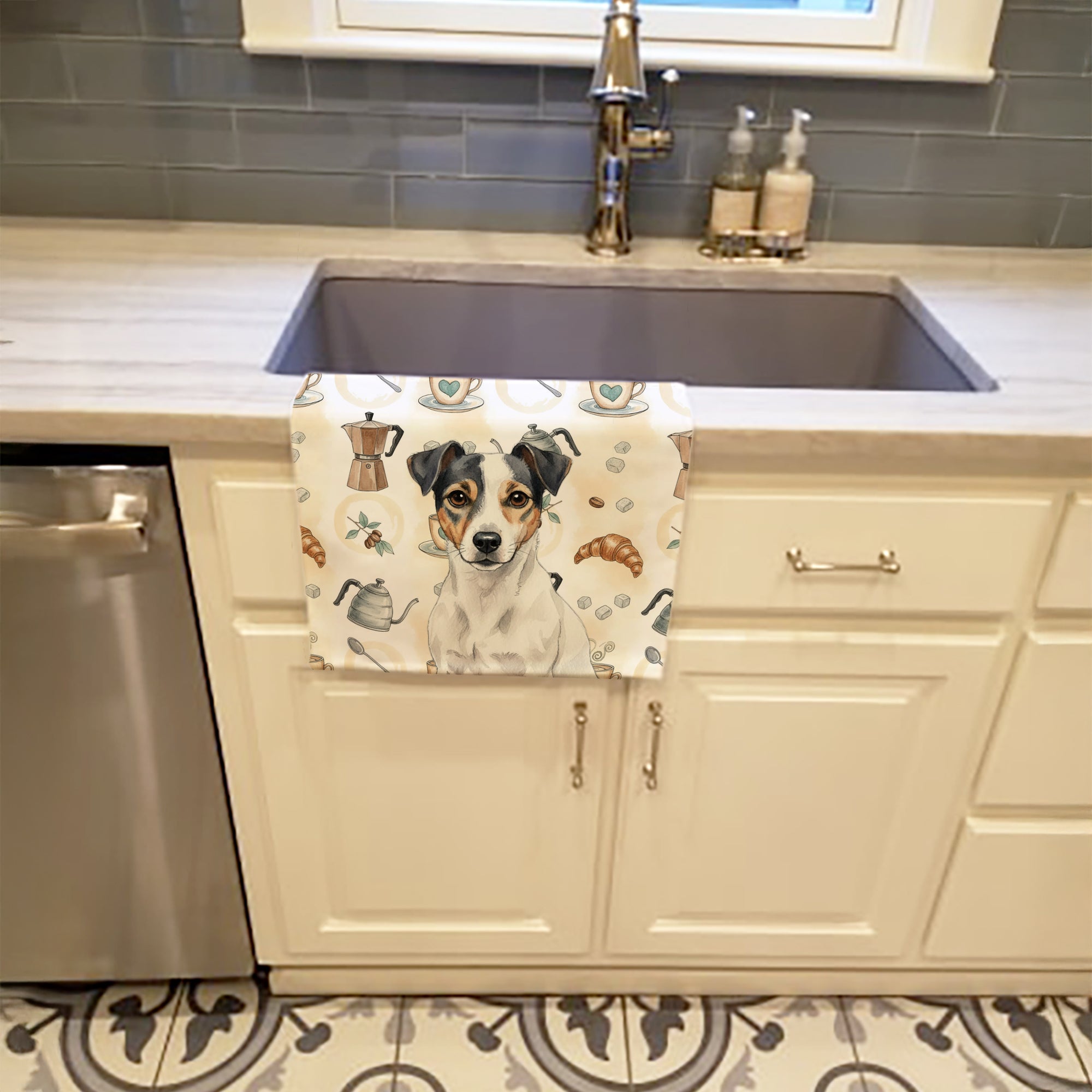 Caroline's Treasures White and Black Jack Russell Terrier Coffee Bar Kitchen Towel