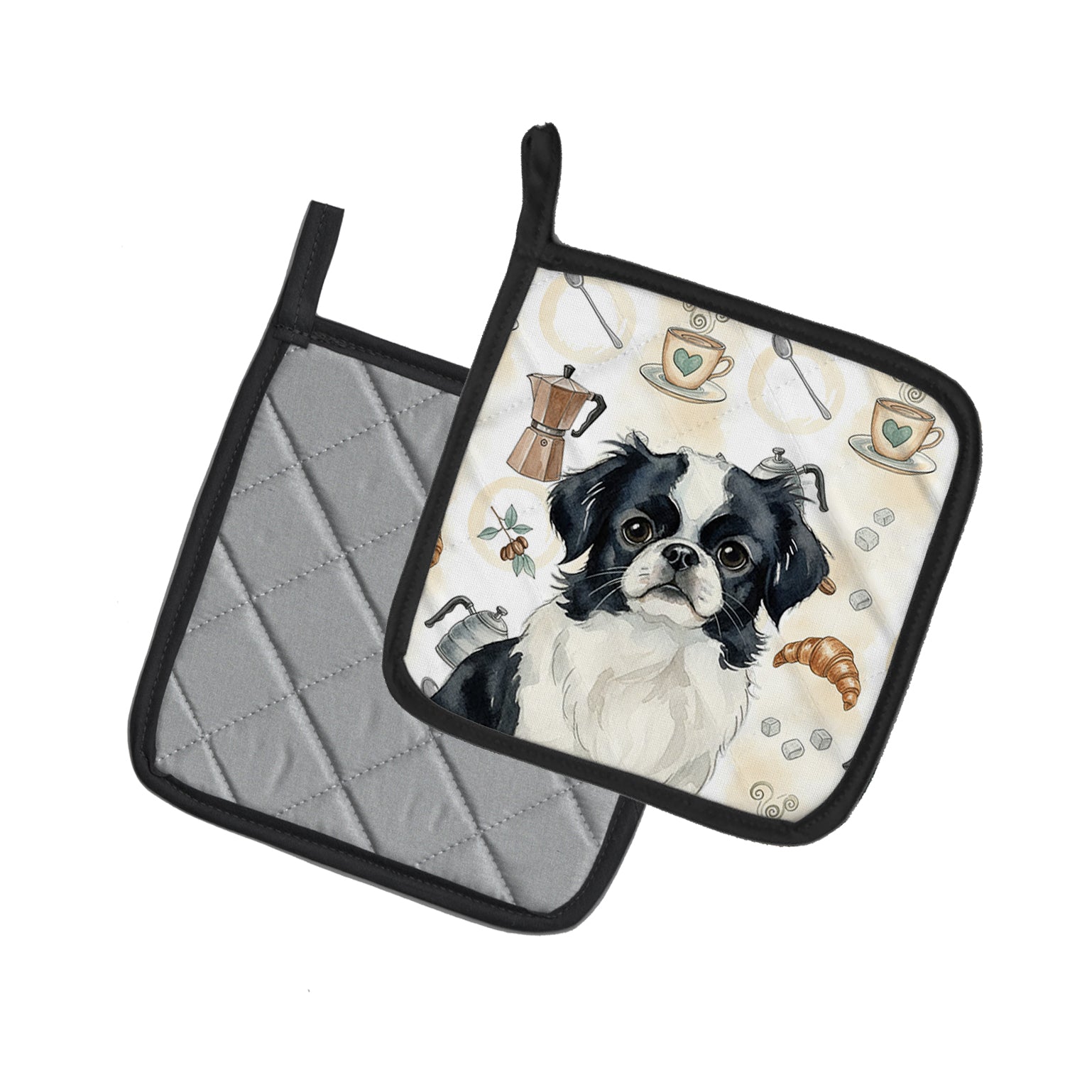 Caroline's Treasures Black and White Japanese Chin Coffee Bar Pair of Pot Holders