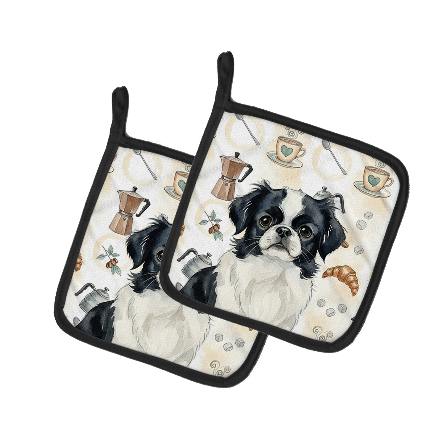 Caroline's Treasures Black and White Japanese Chin Coffee Bar Pair of Pot Holders