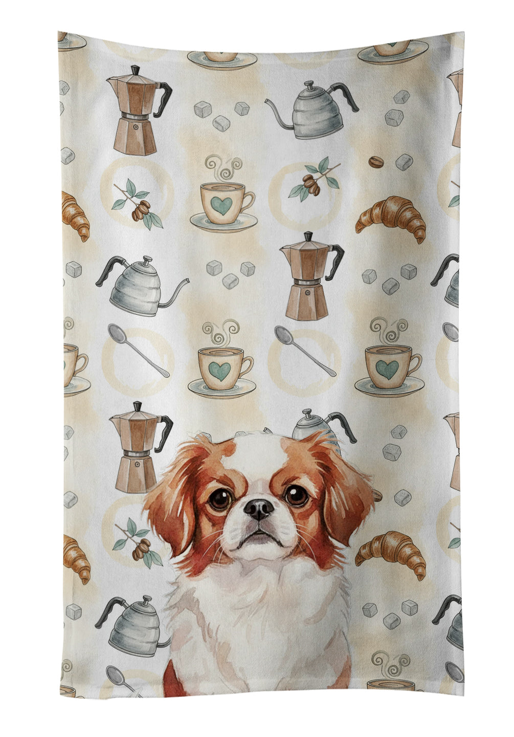 Caroline's Treasures Red and White Japanese Chin Coffee Bar Kitchen Towel