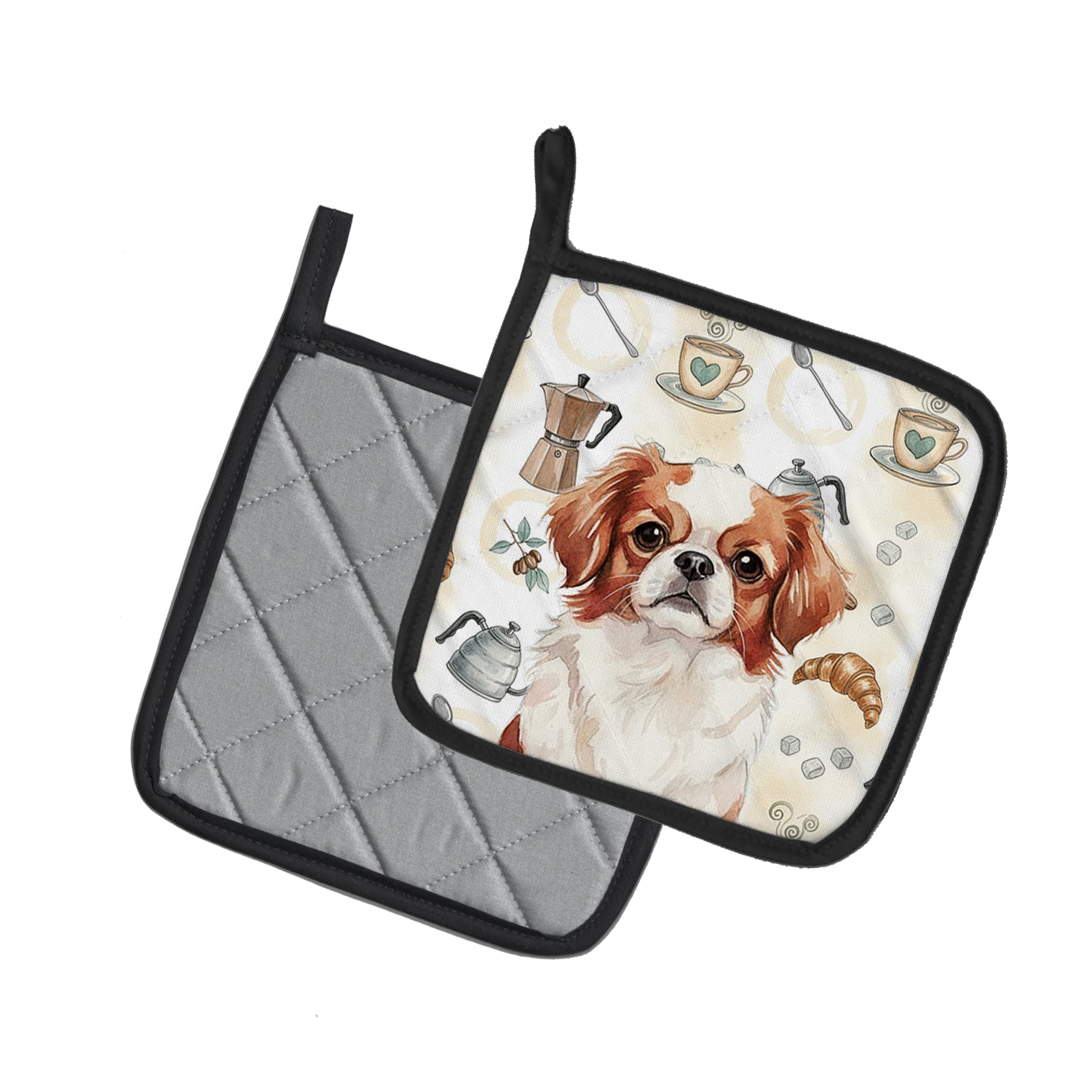 Caroline's Treasures Red and White Japanese Chin Coffee Bar Pair of Pot Holders
