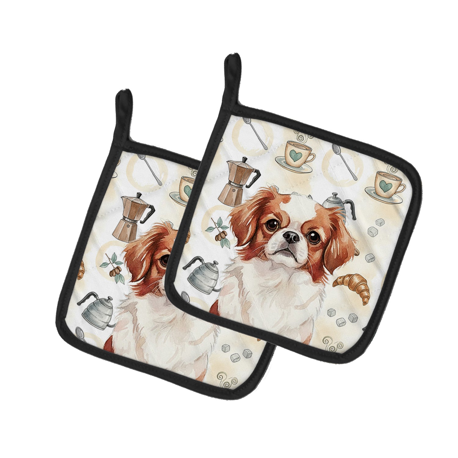 Caroline's Treasures Red and White Japanese Chin Coffee Bar Pair of Pot Holders