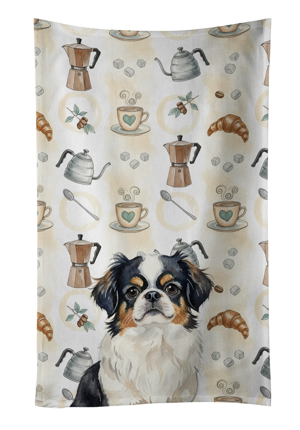 Caroline's Treasures Tricolor Japanese Chin Coffee Bar Kitchen Towel