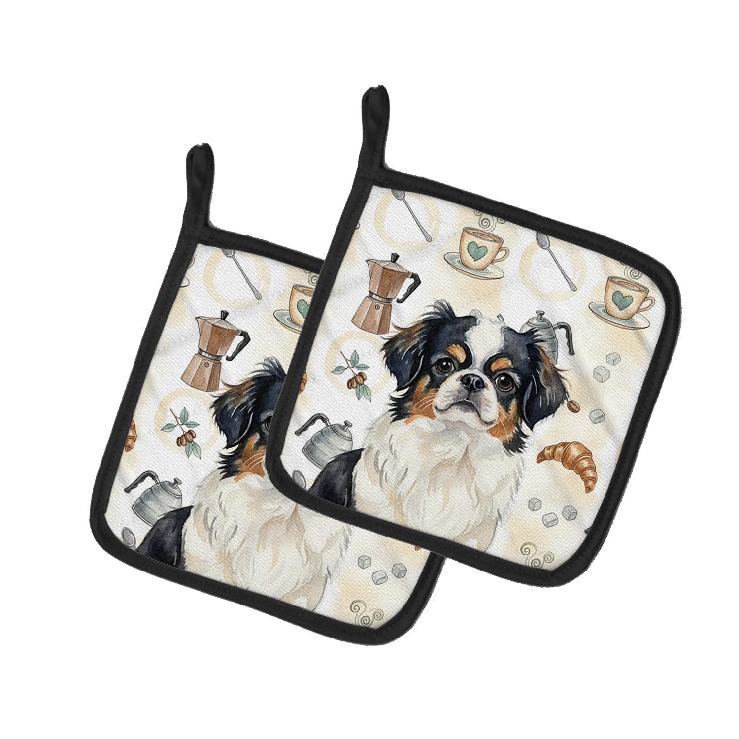 Caroline's Treasures Tricolor Japanese Chin Coffee Bar Pair of Pot Holders