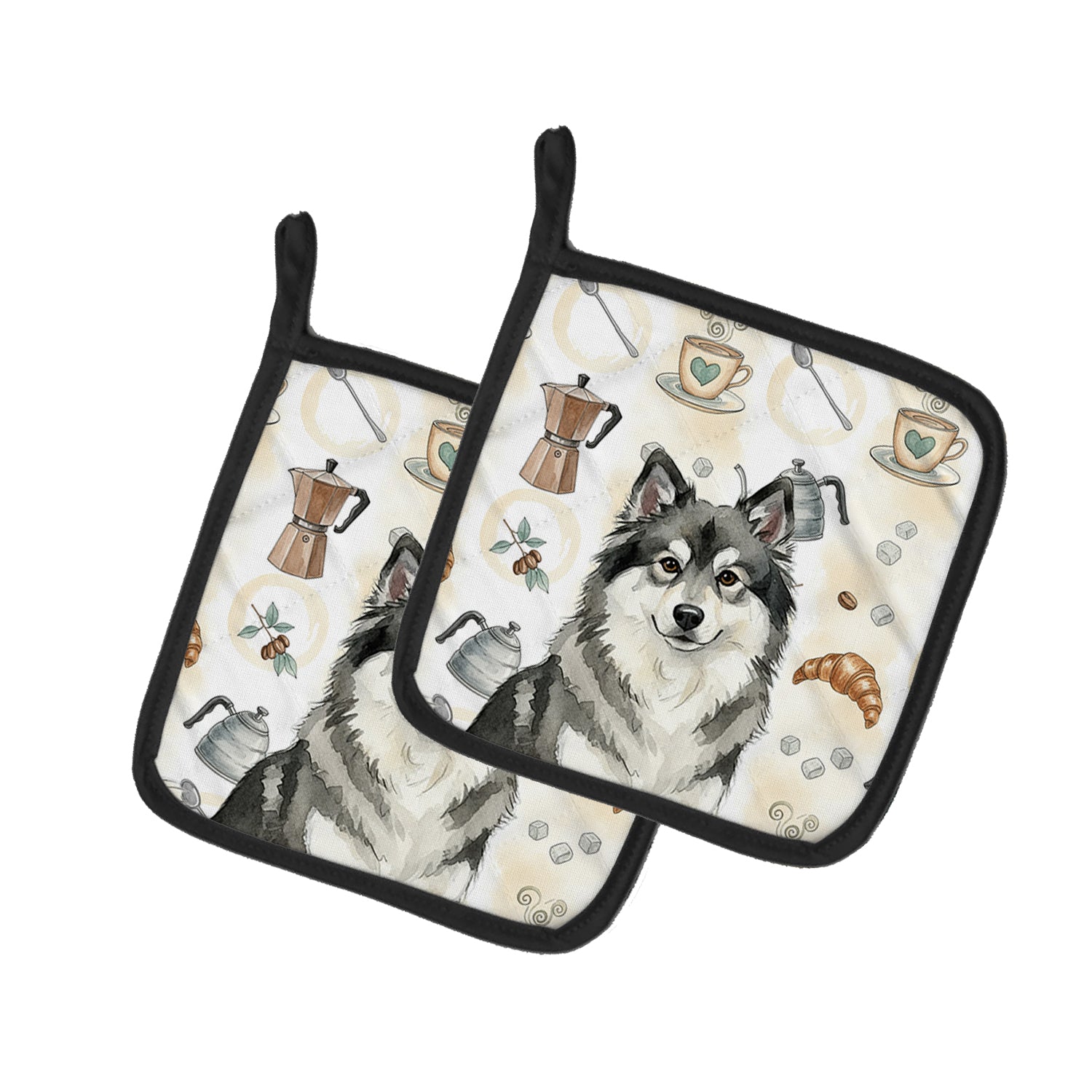 Caroline's Treasures Keeshond Coffee Bar Pair of Pot Holders