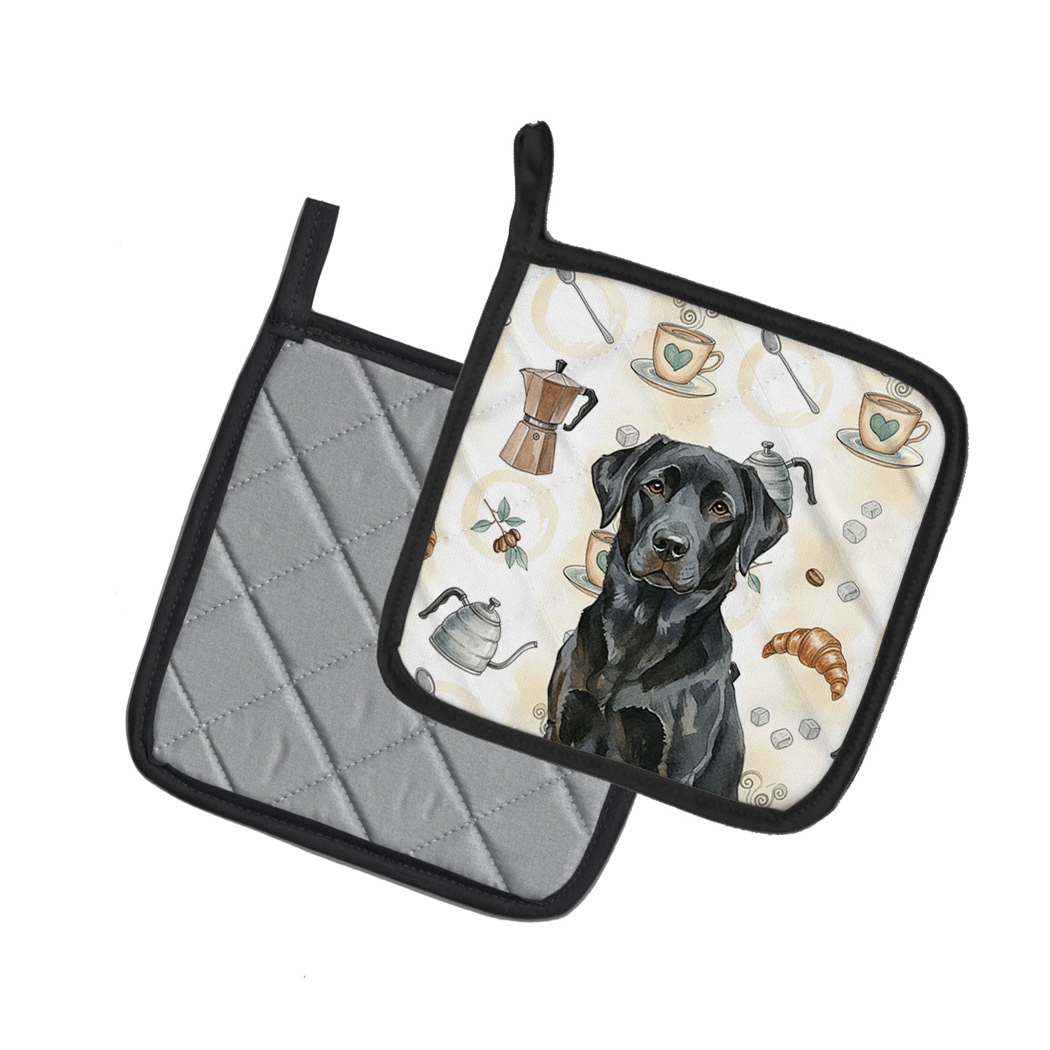 Caroline's Treasures Black Labrador Retriever Coffee Bar Pair of Pot Holders