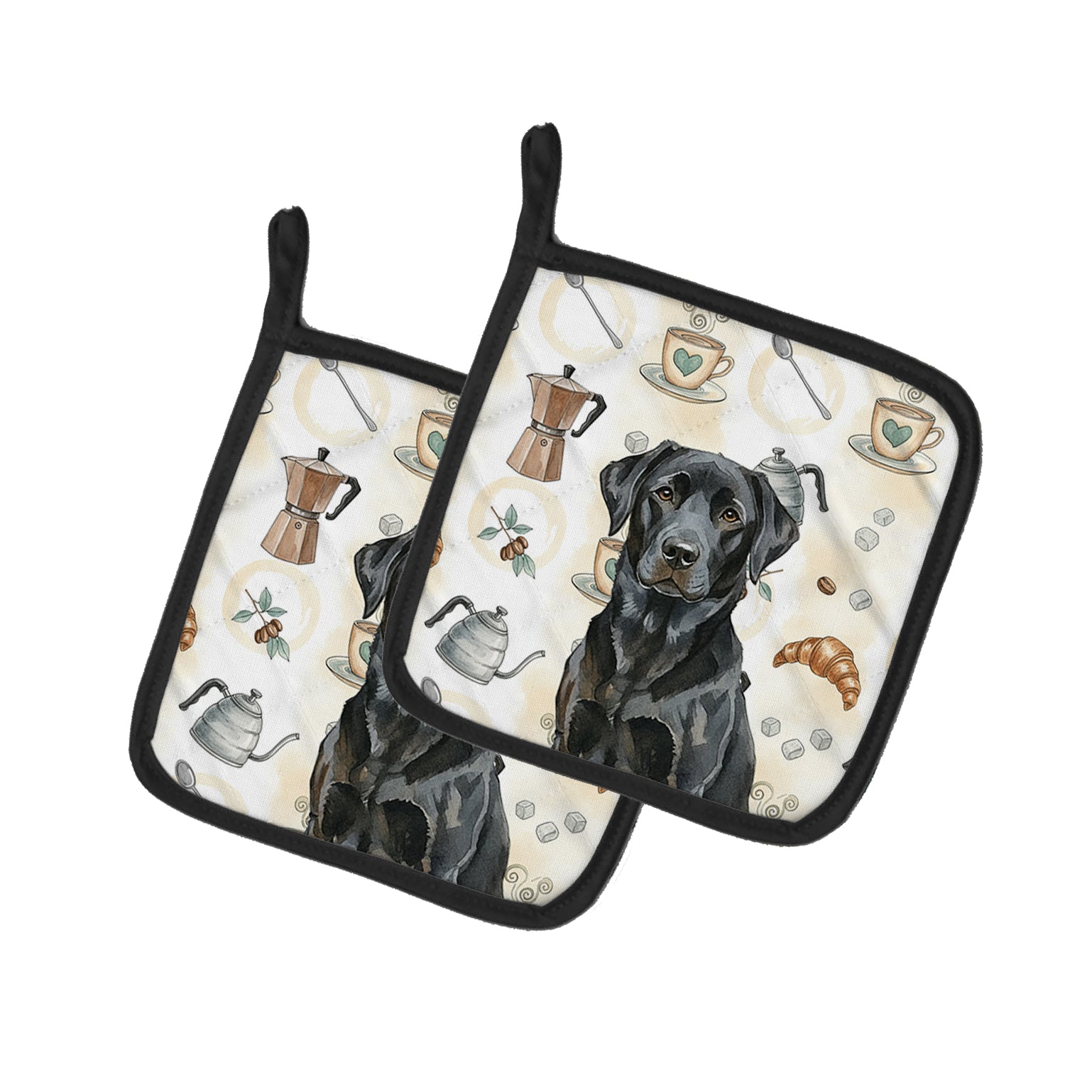 Caroline's Treasures Black Labrador Retriever Coffee Bar Pair of Pot Holders