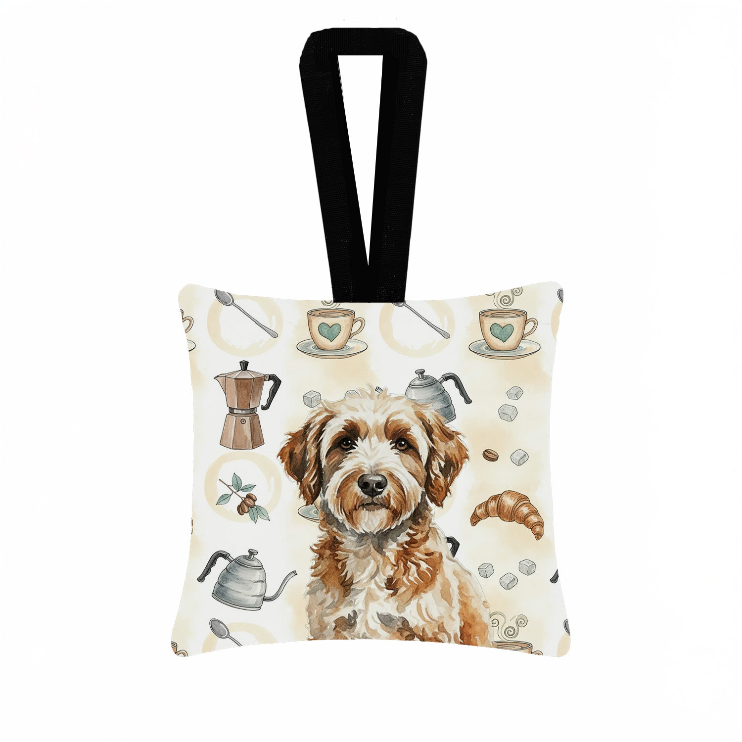 Caroline's Treasures Lagotto Romagnolo Coffee Bar Hanging Square Fabric Ornament 3.5 × 3.5