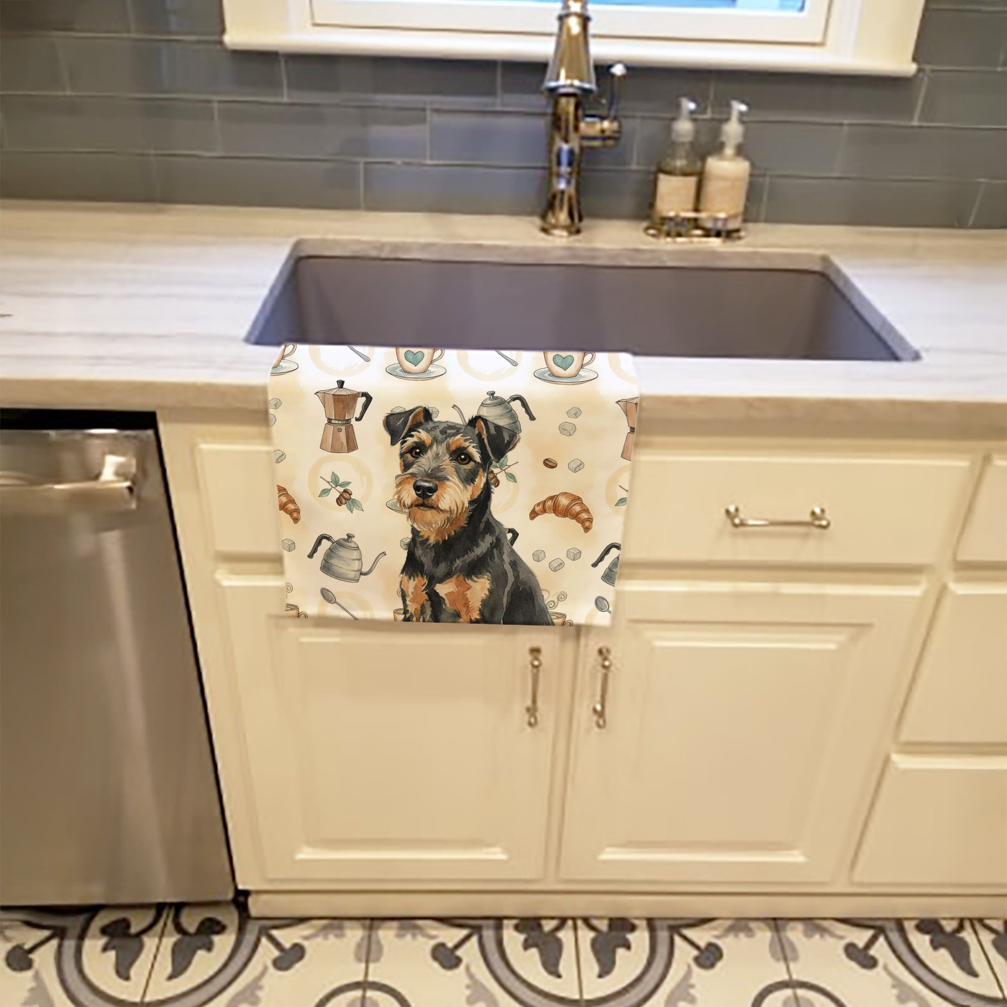 Caroline's Treasures Black and Tan Lakeland Terrier Coffee Bar Kitchen Towel