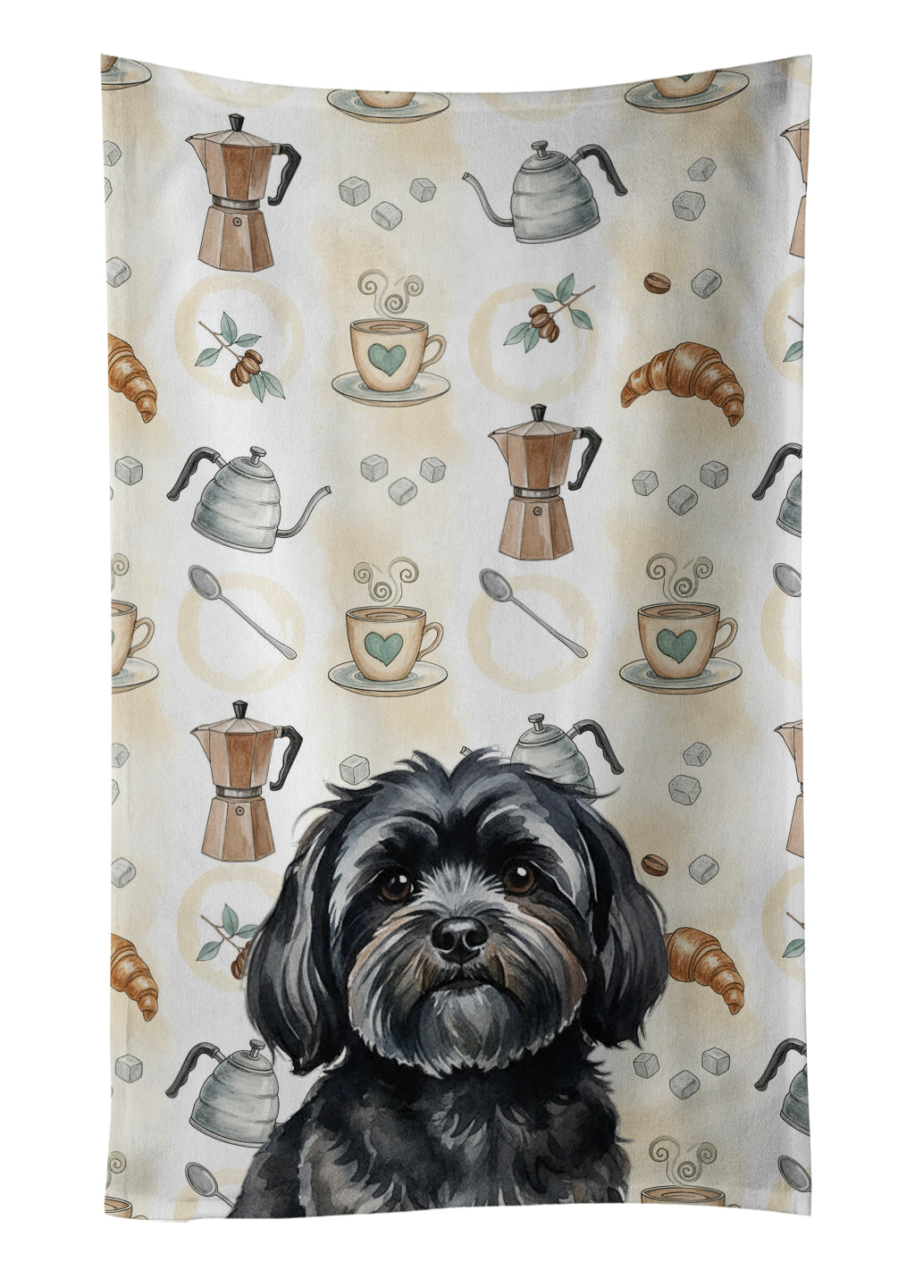 Caroline's Treasures Black Lhasa Apso Coffee Bar Kitchen Towel