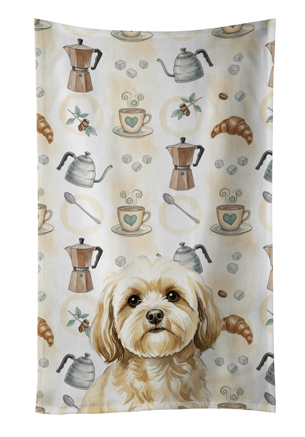 Caroline's Treasures Cream Lhasa Apso Coffee Bar Kitchen Towel
