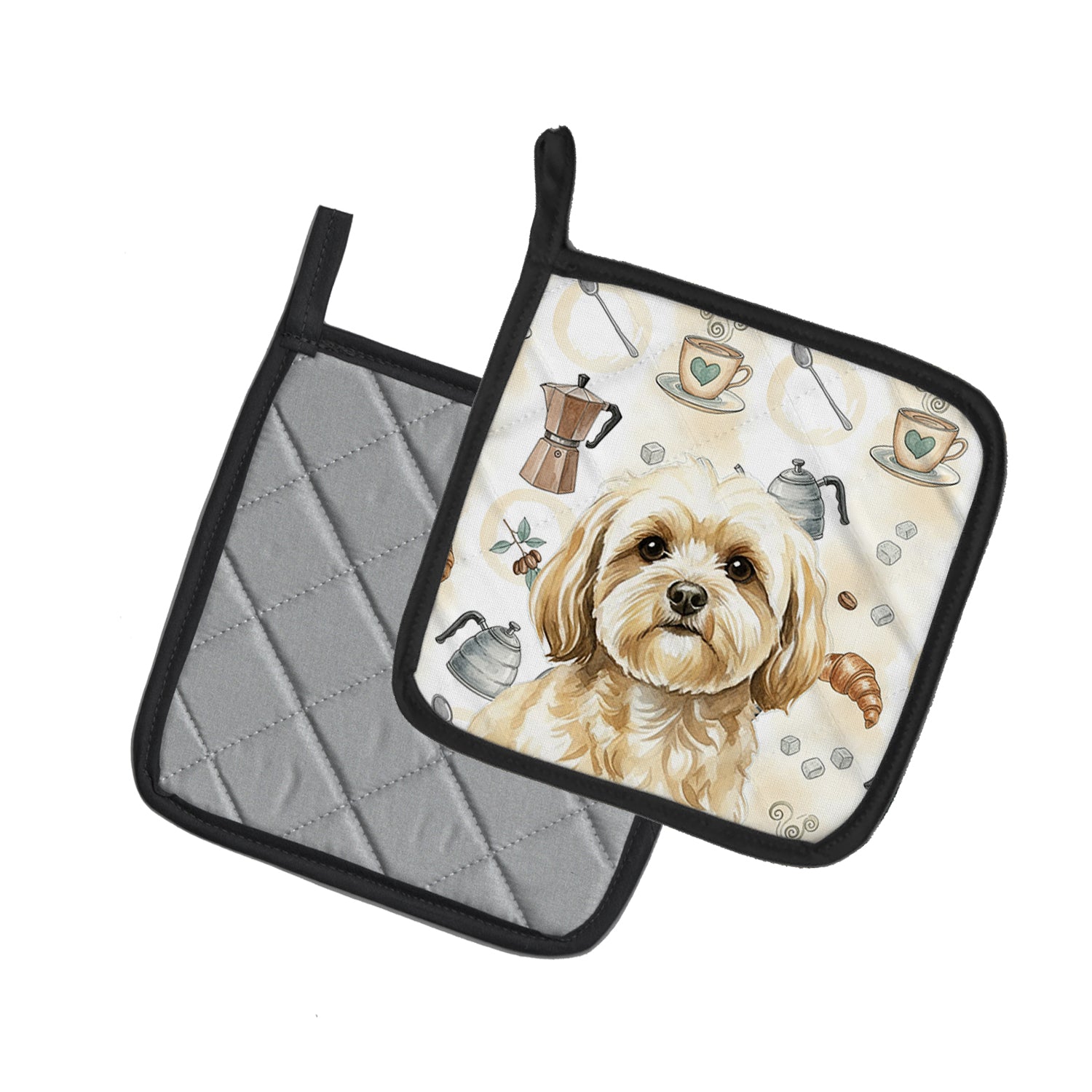 Caroline's Treasures Cream Lhasa Apso Coffee Bar Pair of Pot Holders