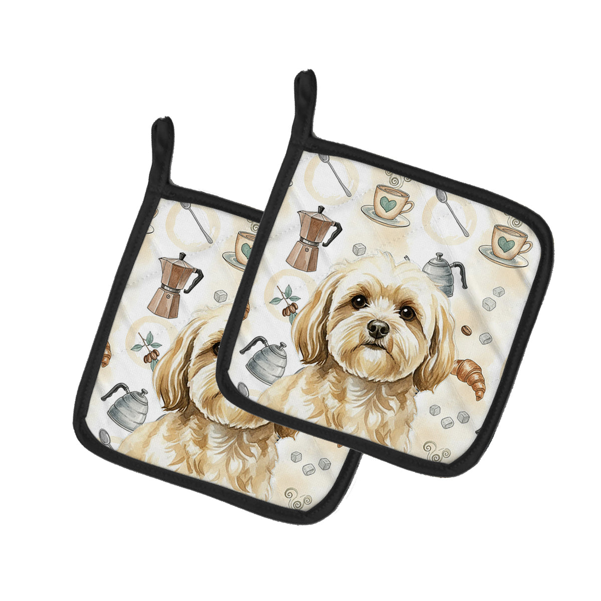 Caroline's Treasures Cream Lhasa Apso Coffee Bar Pair of Pot Holders