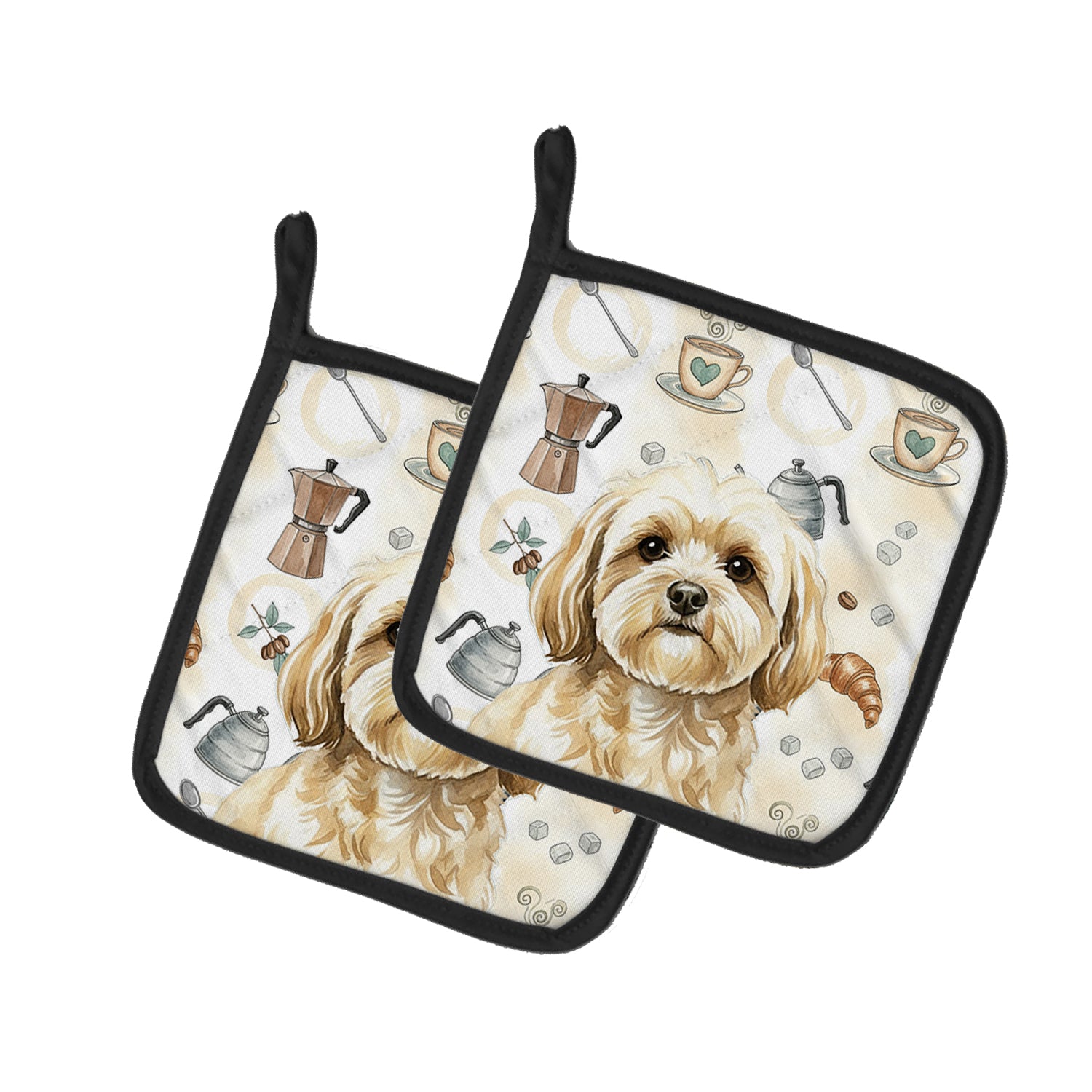Caroline's Treasures Cream Lhasa Apso Coffee Bar Pair of Pot Holders