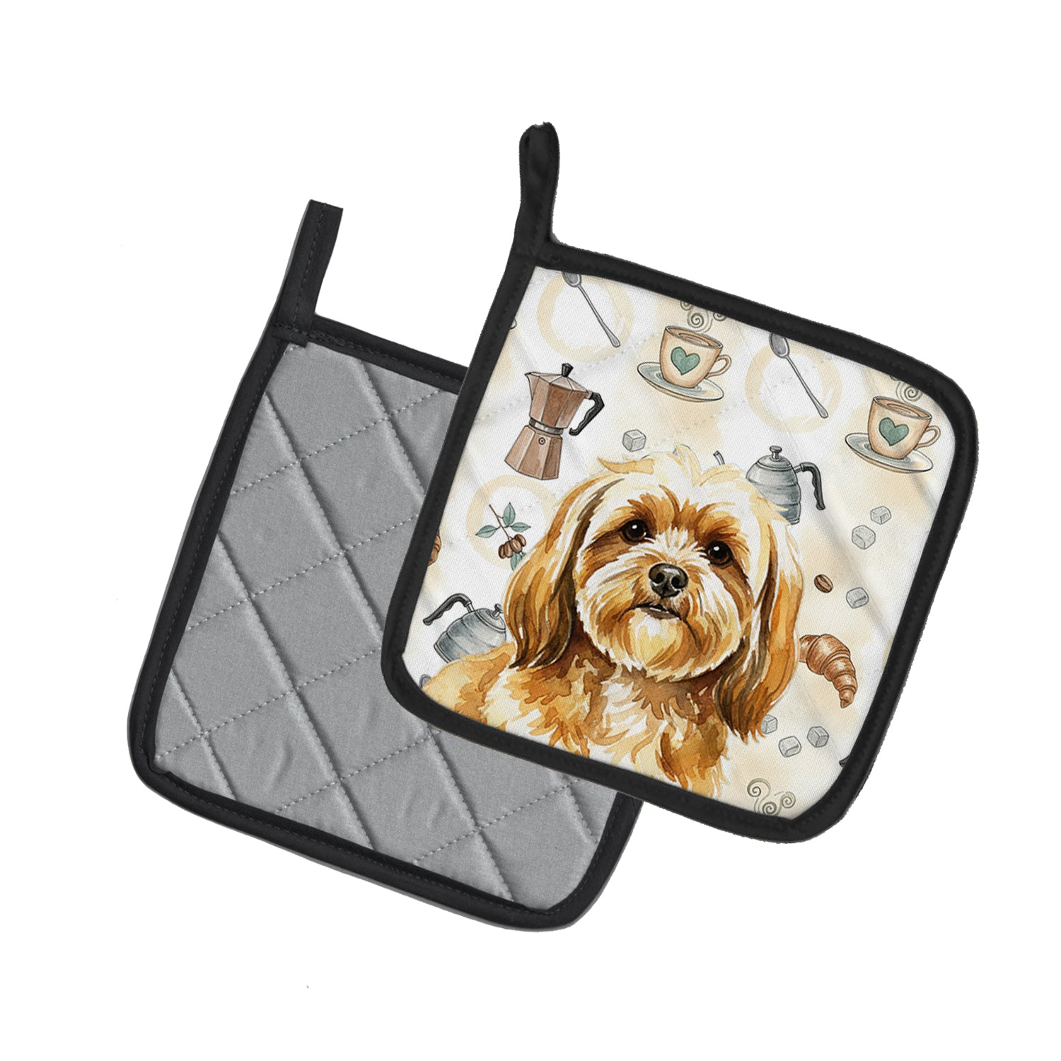 Caroline's Treasures Gold Lhasa Apso Coffee Bar Pair of Pot Holders