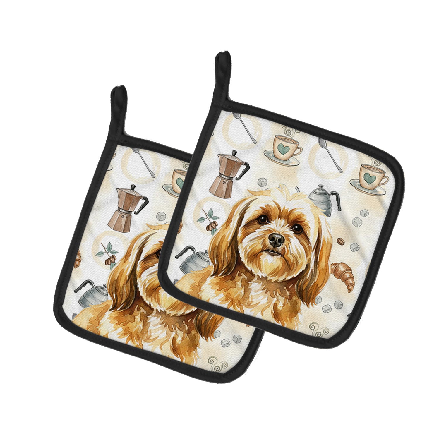 Caroline's Treasures Gold Lhasa Apso Coffee Bar Pair of Pot Holders