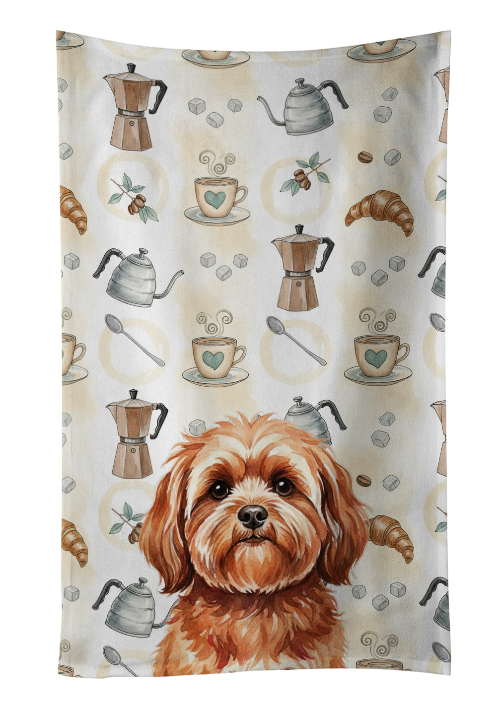 Caroline's Treasures Red Lhasa Apso Coffee Bar Kitchen Towel