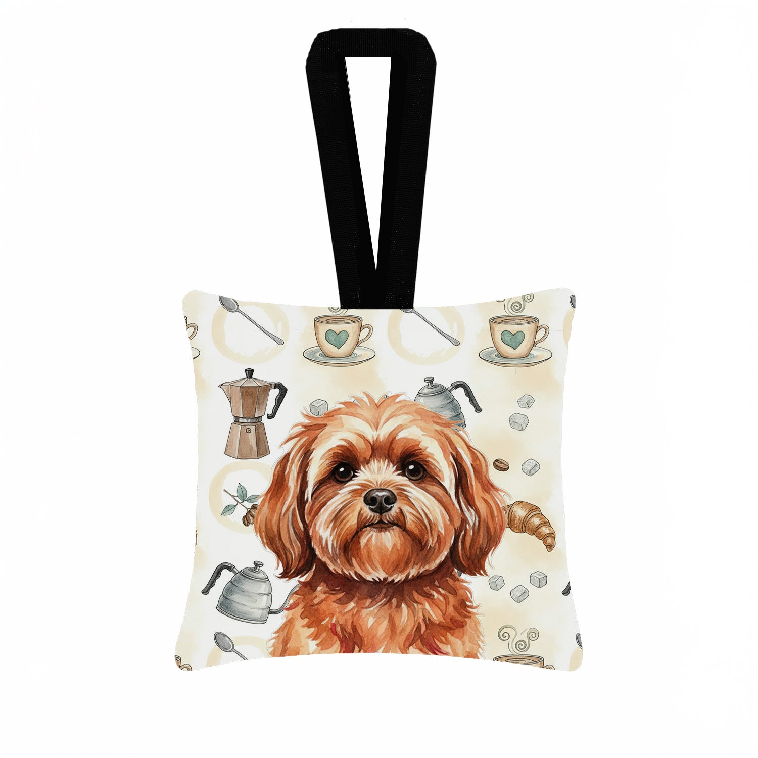 Caroline's Treasures Red Lhasa Apso Coffee Bar Hanging Square Fabric Ornament 3.5 × 3.5