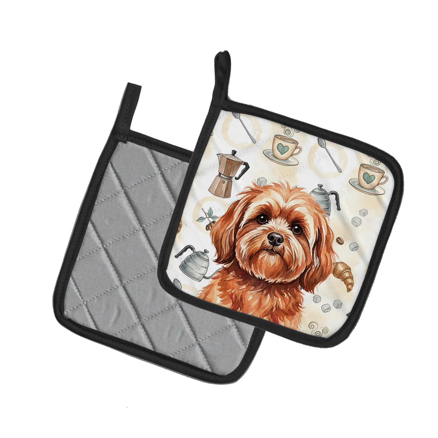 Caroline's Treasures Red Lhasa Apso Coffee Bar Pair of Pot Holders