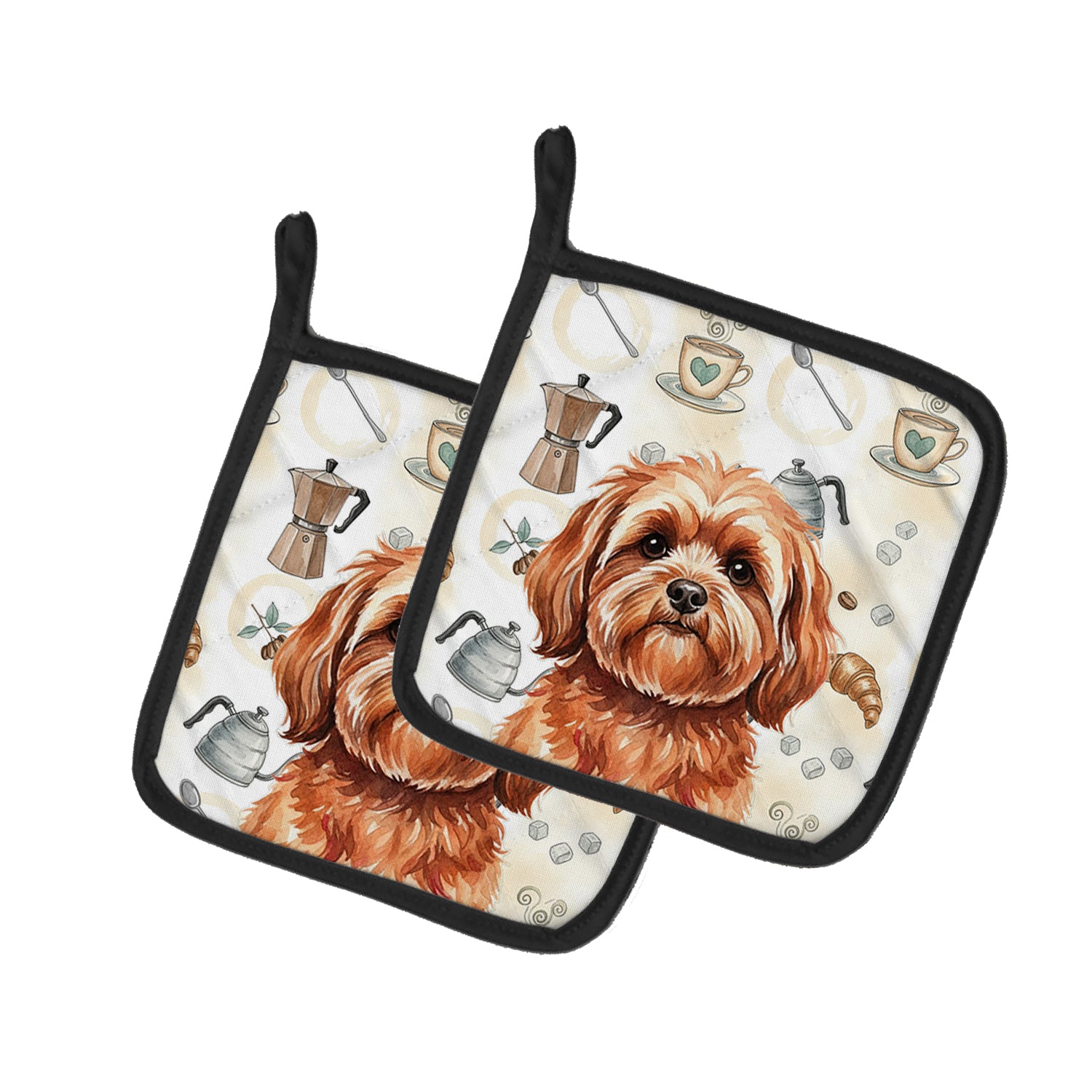 Caroline's Treasures Red Lhasa Apso Coffee Bar Pair of Pot Holders