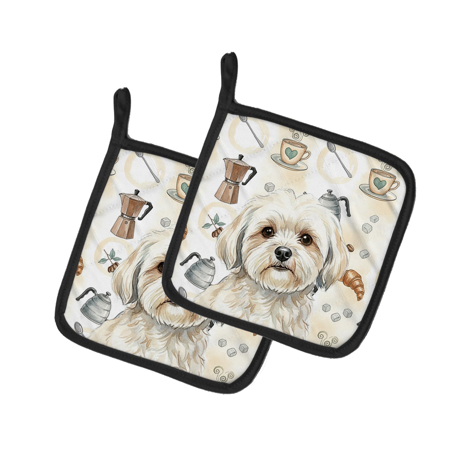 Caroline's Treasures White Lhasa Apso Coffee Bar Pair of Pot Holders