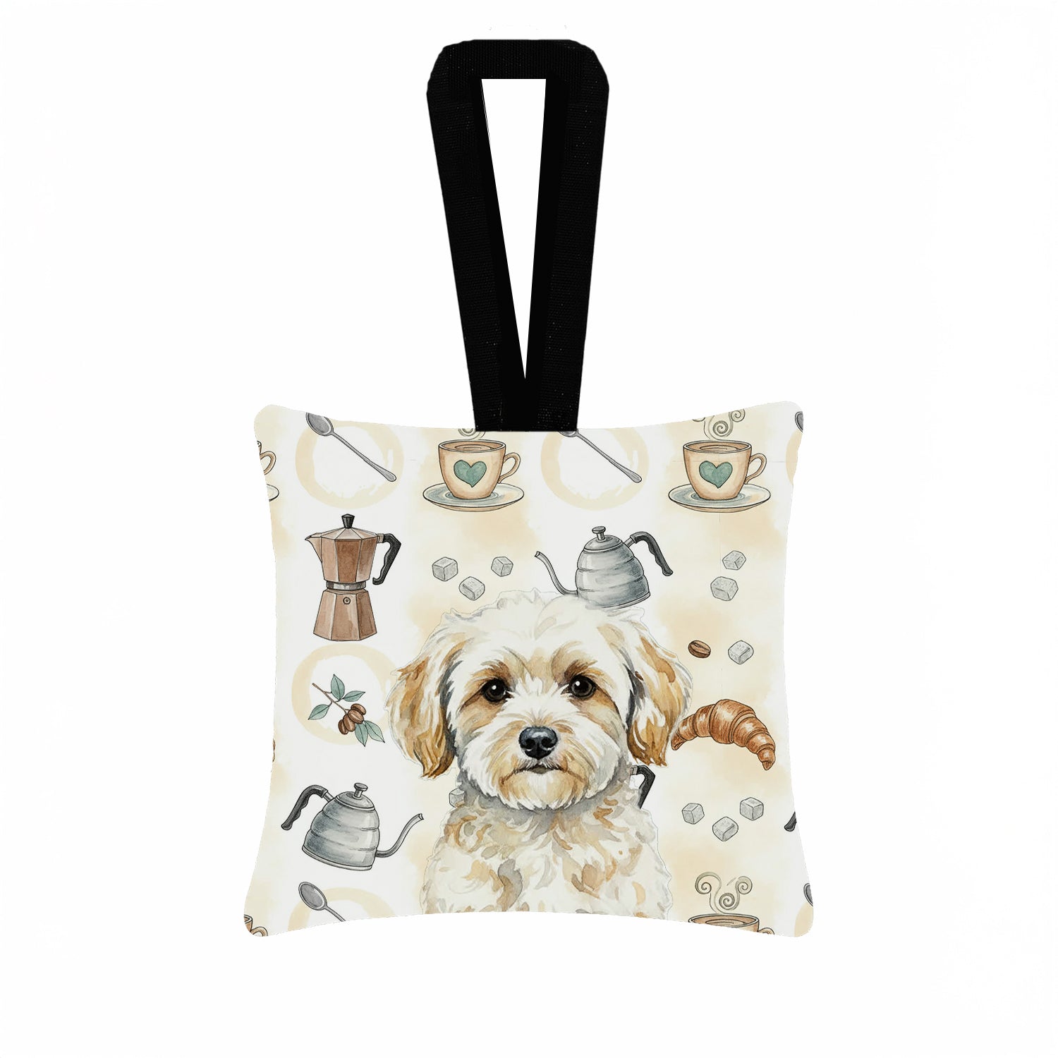 Caroline's Treasures Maltipoo Coffee Bar Hanging Square Fabric Ornament 3.5 × 3.5