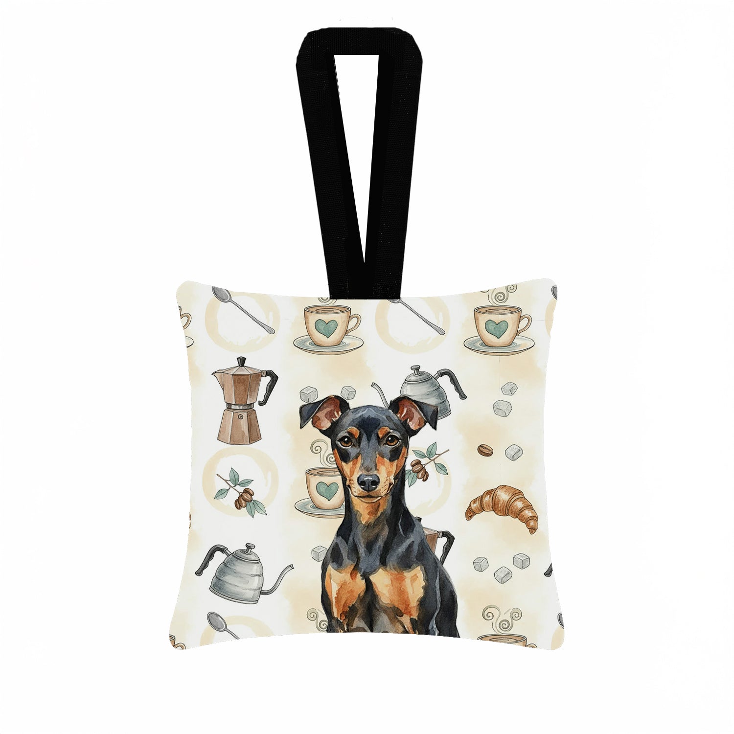 Caroline's Treasures Manchester Terrier Coffee Bar Hanging Square Fabric Ornament 3.5 × 3.5